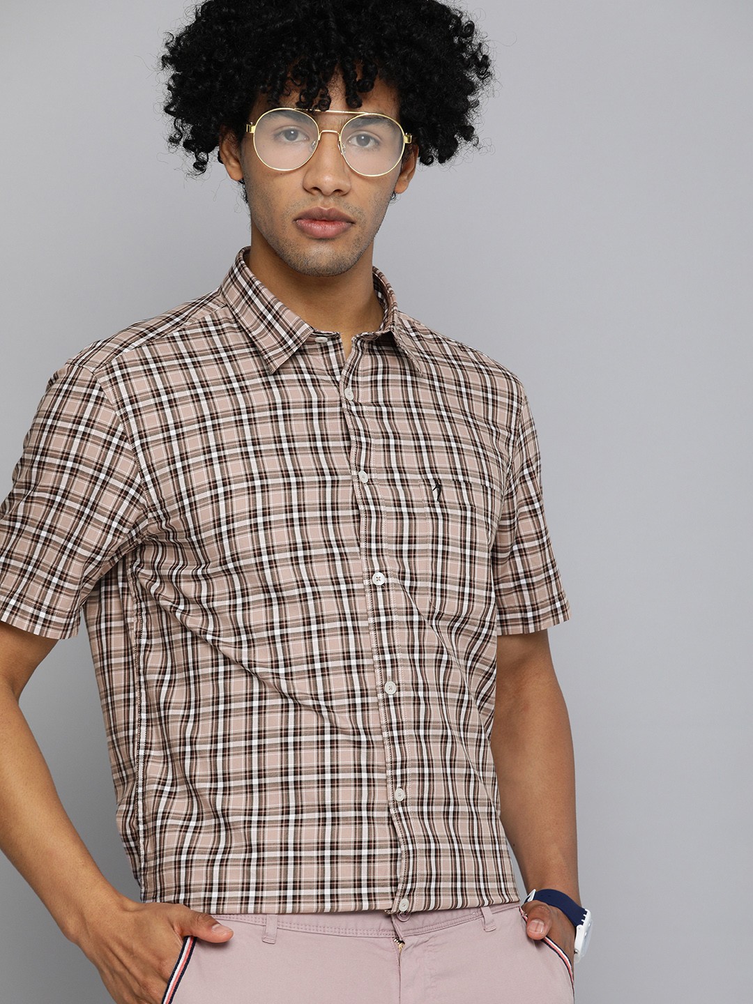 

Indian Terrain Men Brown & White Slim Fit Tartan Checks Smart Casual Shirt