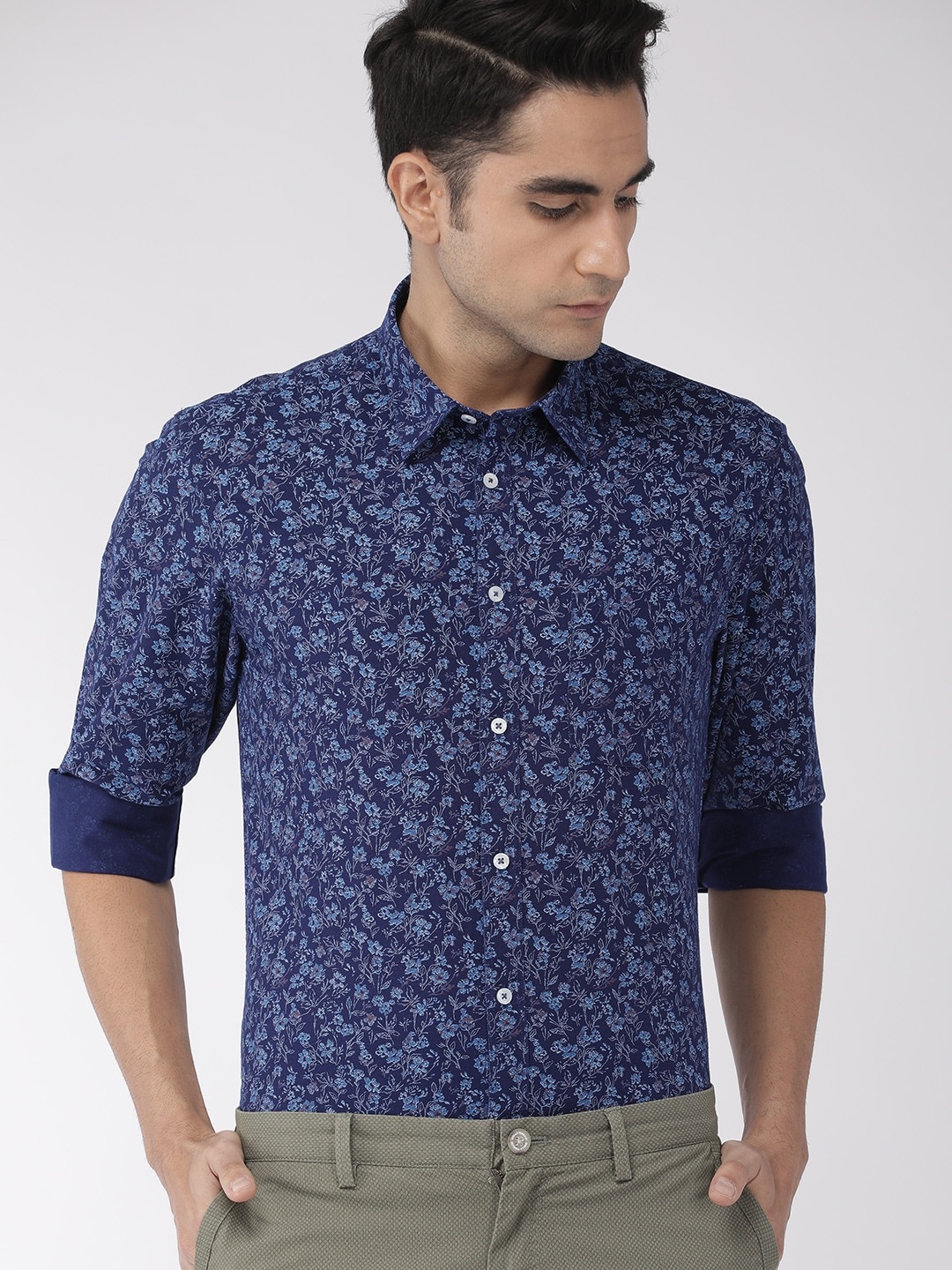 

Indian Terrain Men Blue Slim Fit Printed Smart Casual Shirt