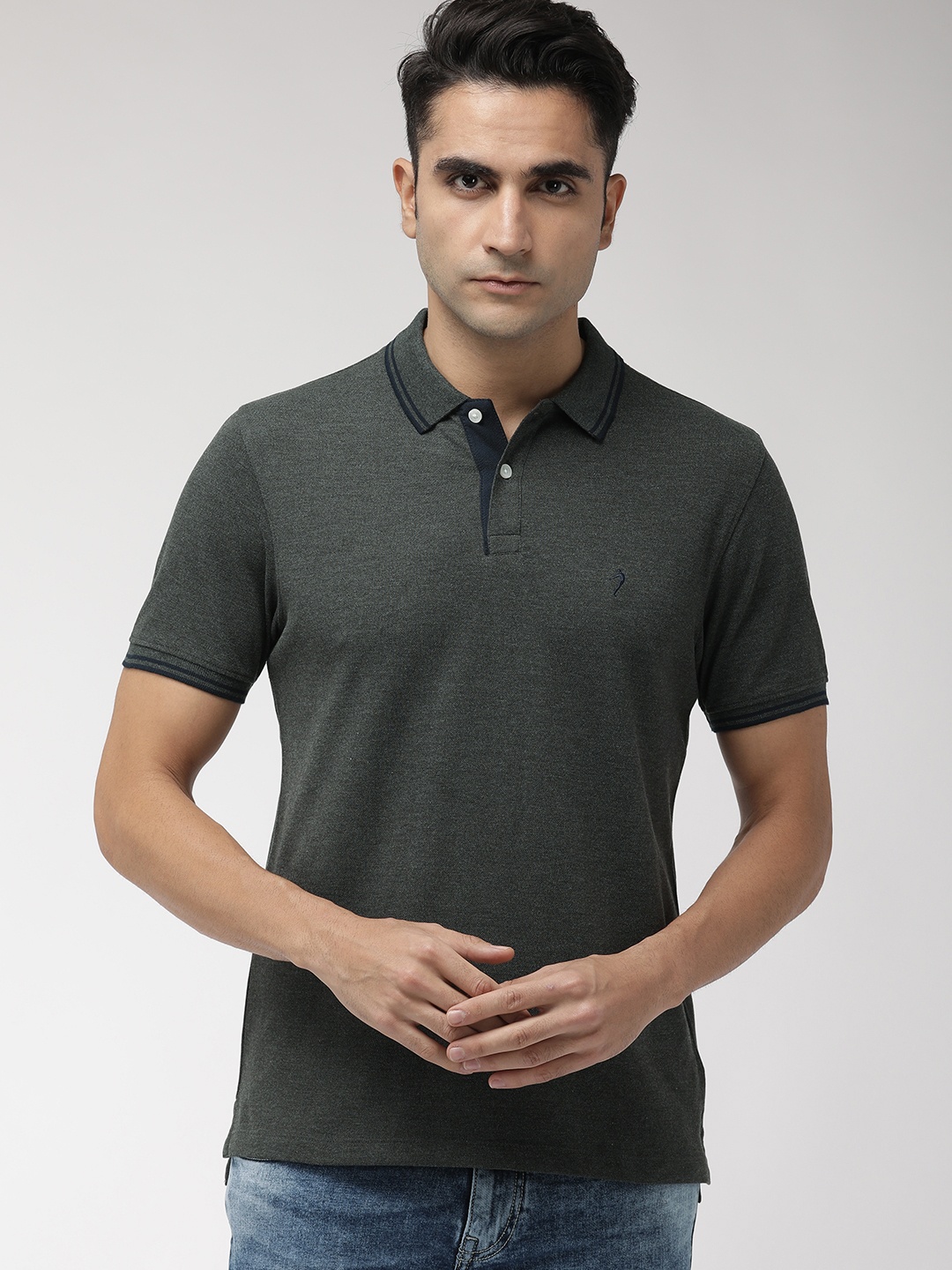 

Indian Terrain Men Grey Solid Polo Collar T-shirt