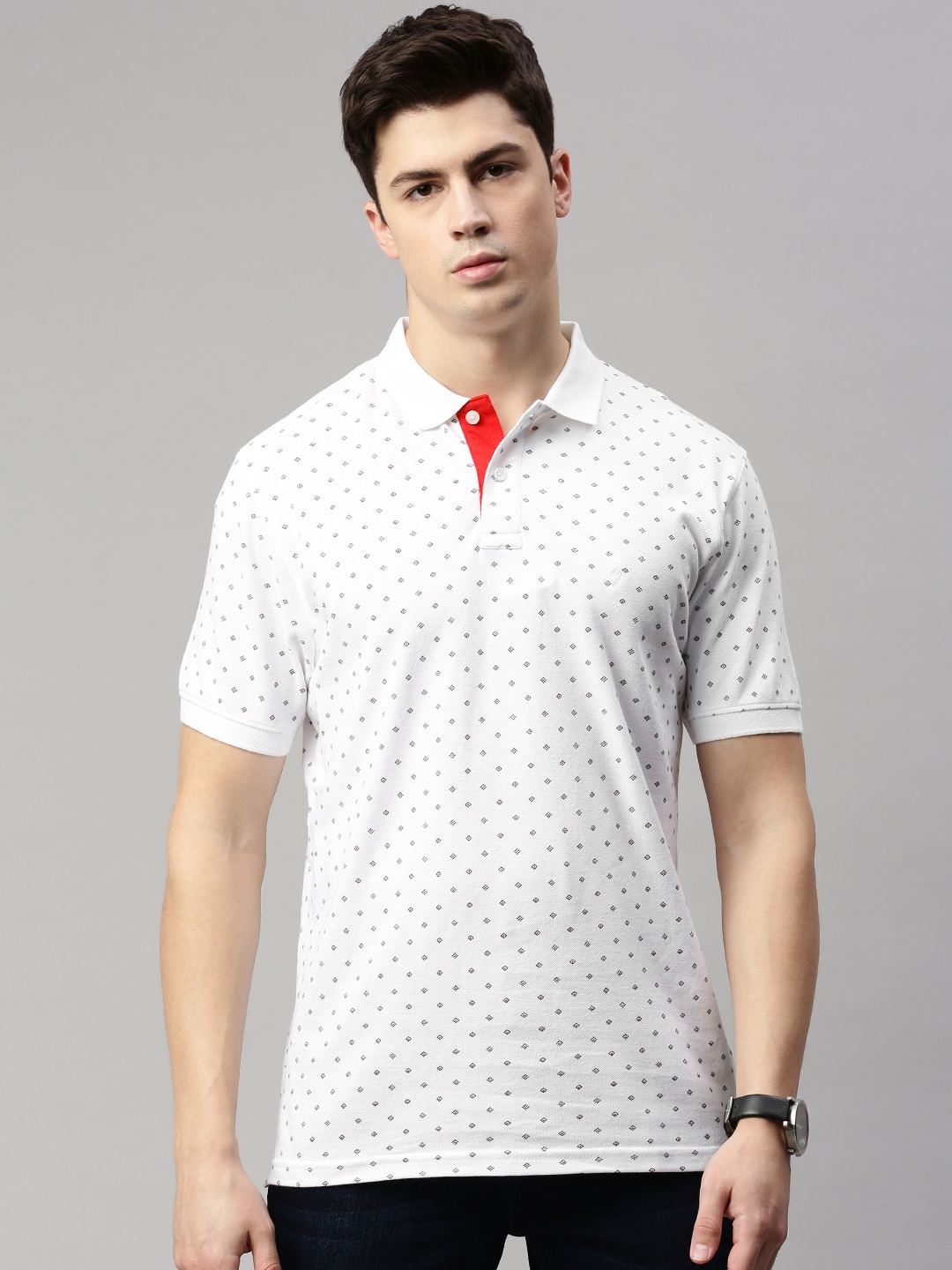 

Indian Terrain Men White Printed Polo Collar T-shirt