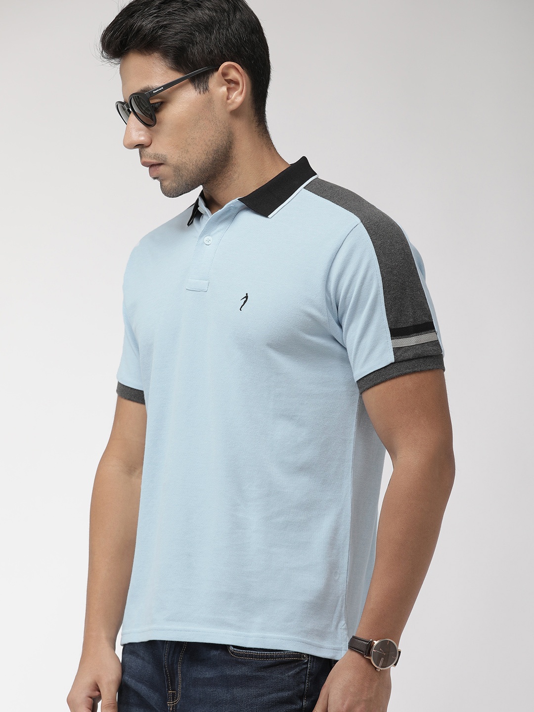 

Indian Terrain Men Blue Solid Polo Collar Pure Cotton T-shirt