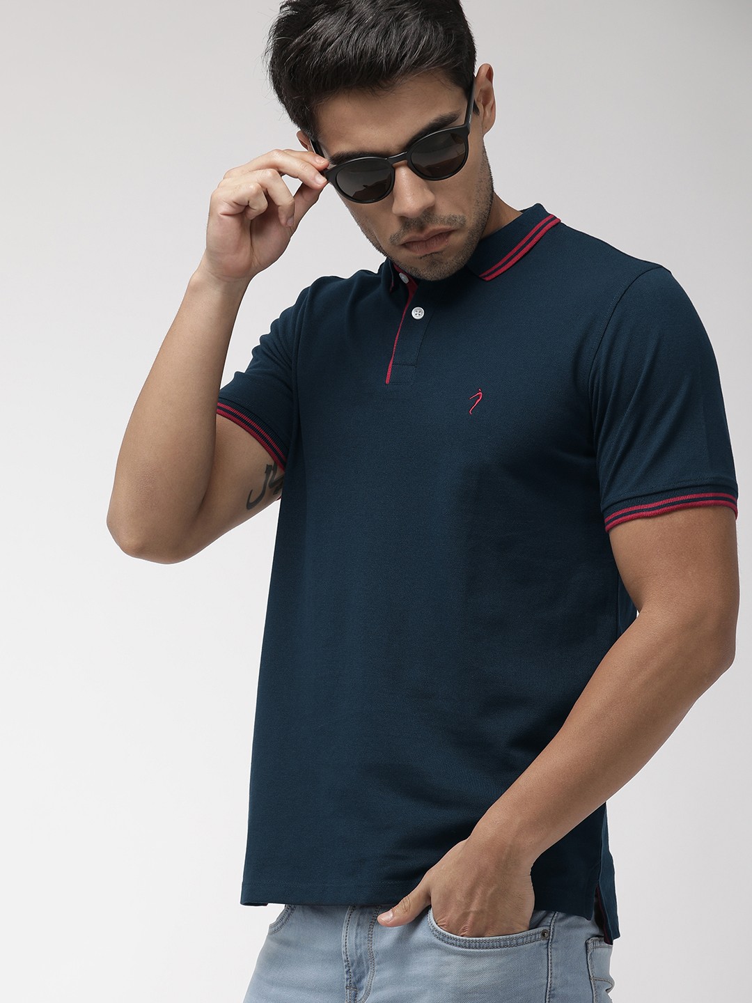 

Indian Terrain Men Navy Blue Solid Polo Collar T-shirt