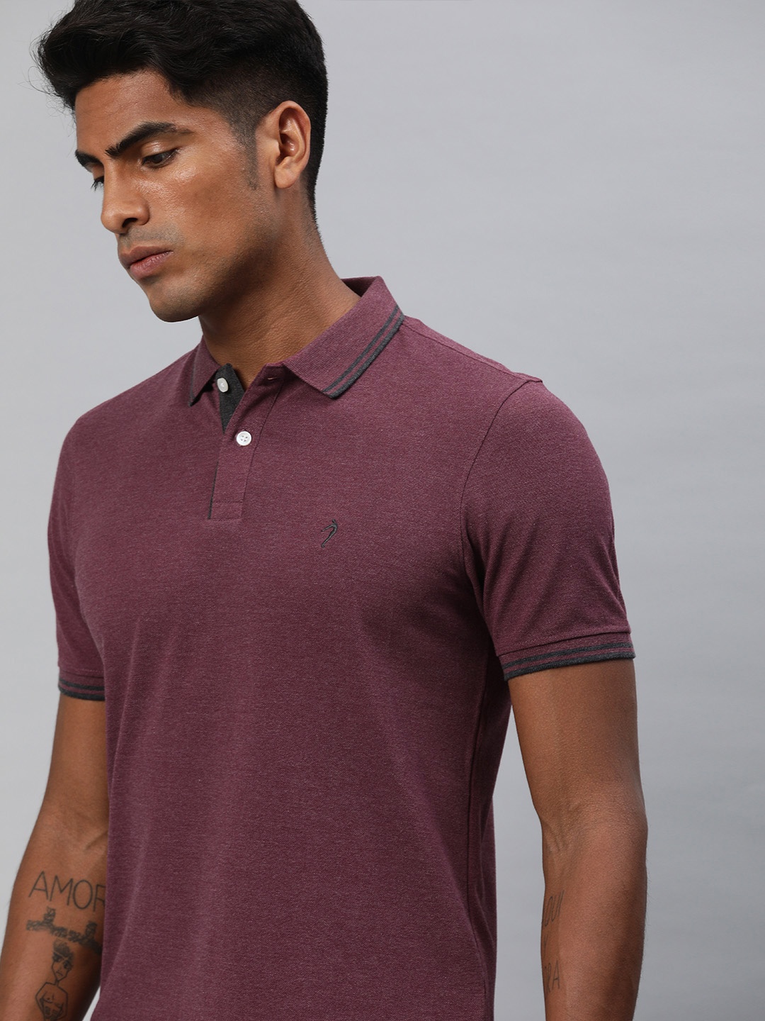 

Indian Terrain Men Burgundy Solid Polo Collar T-shirt
