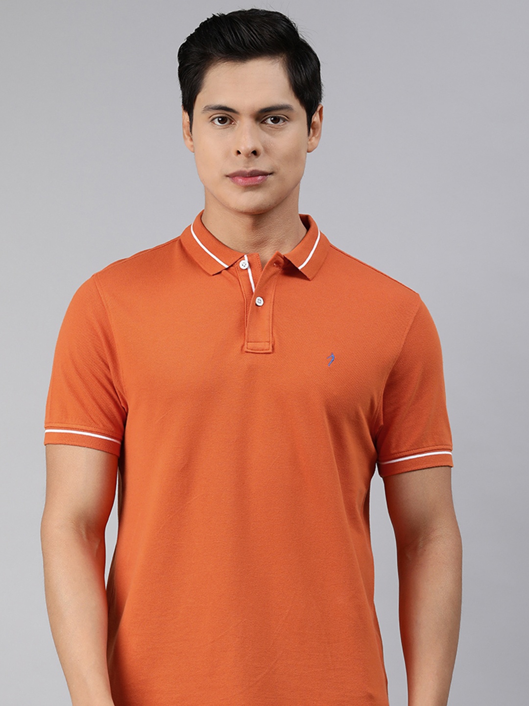 

Indian Terrain Men Orange Solid Polo Collar T-shirt