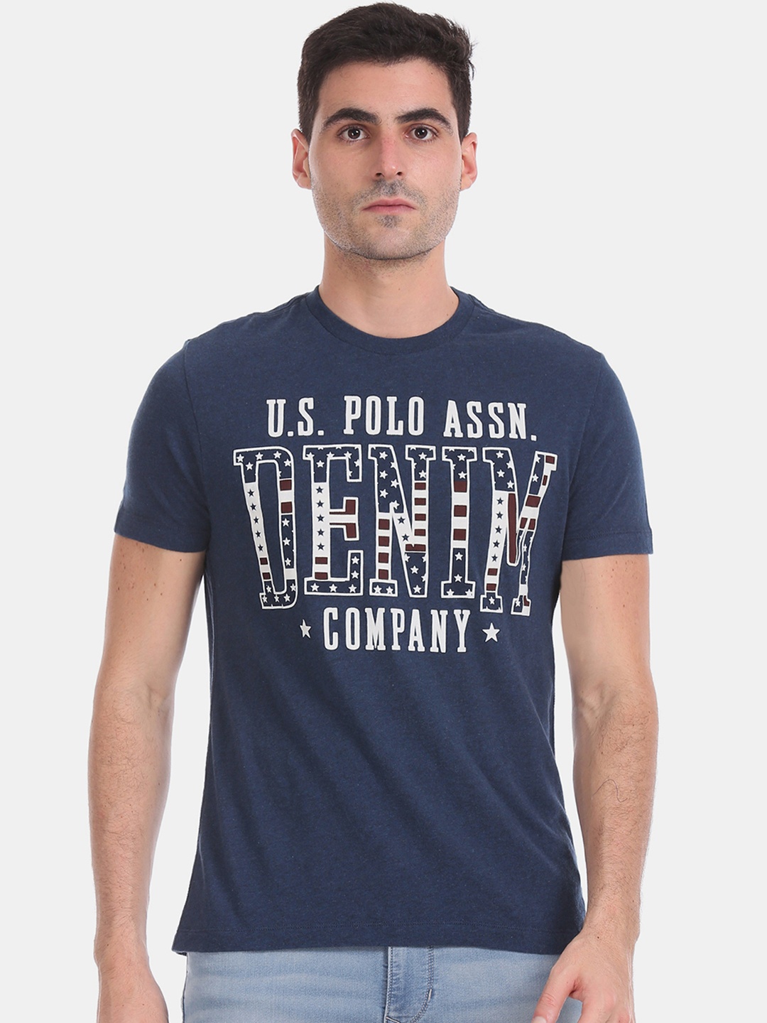 

U.S. Polo Assn. Denim Co. Men Blue Pure Cotton Printed Round Neck Pure Cotton T-shirt
