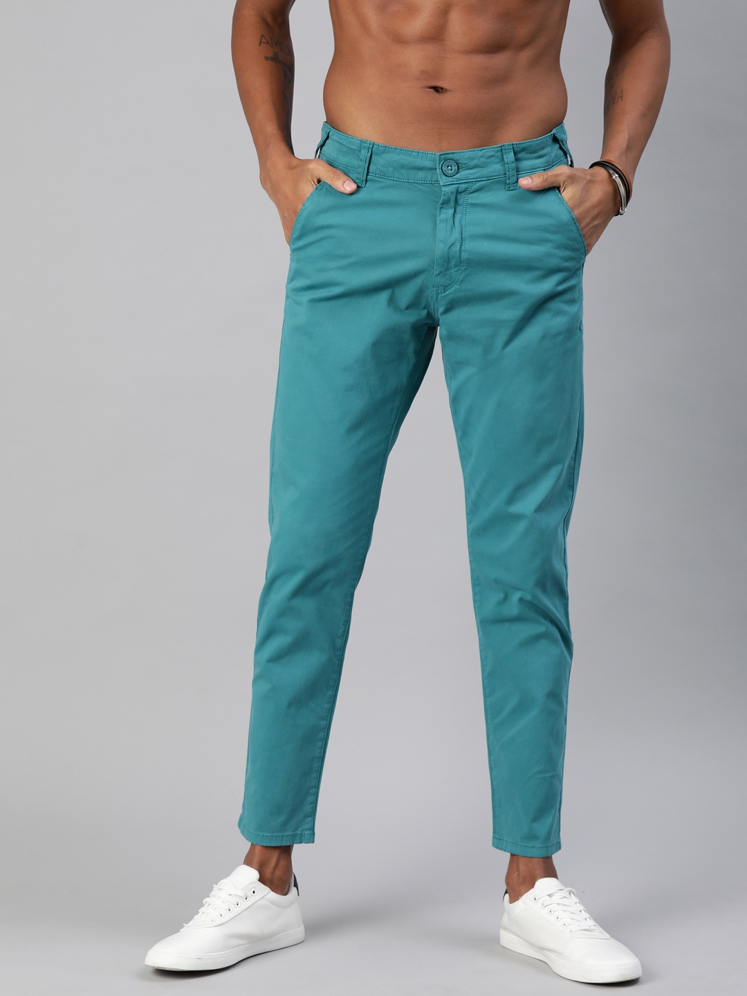 

HERE&NOW Men Teal Blue Slim Fit Solid Chinos