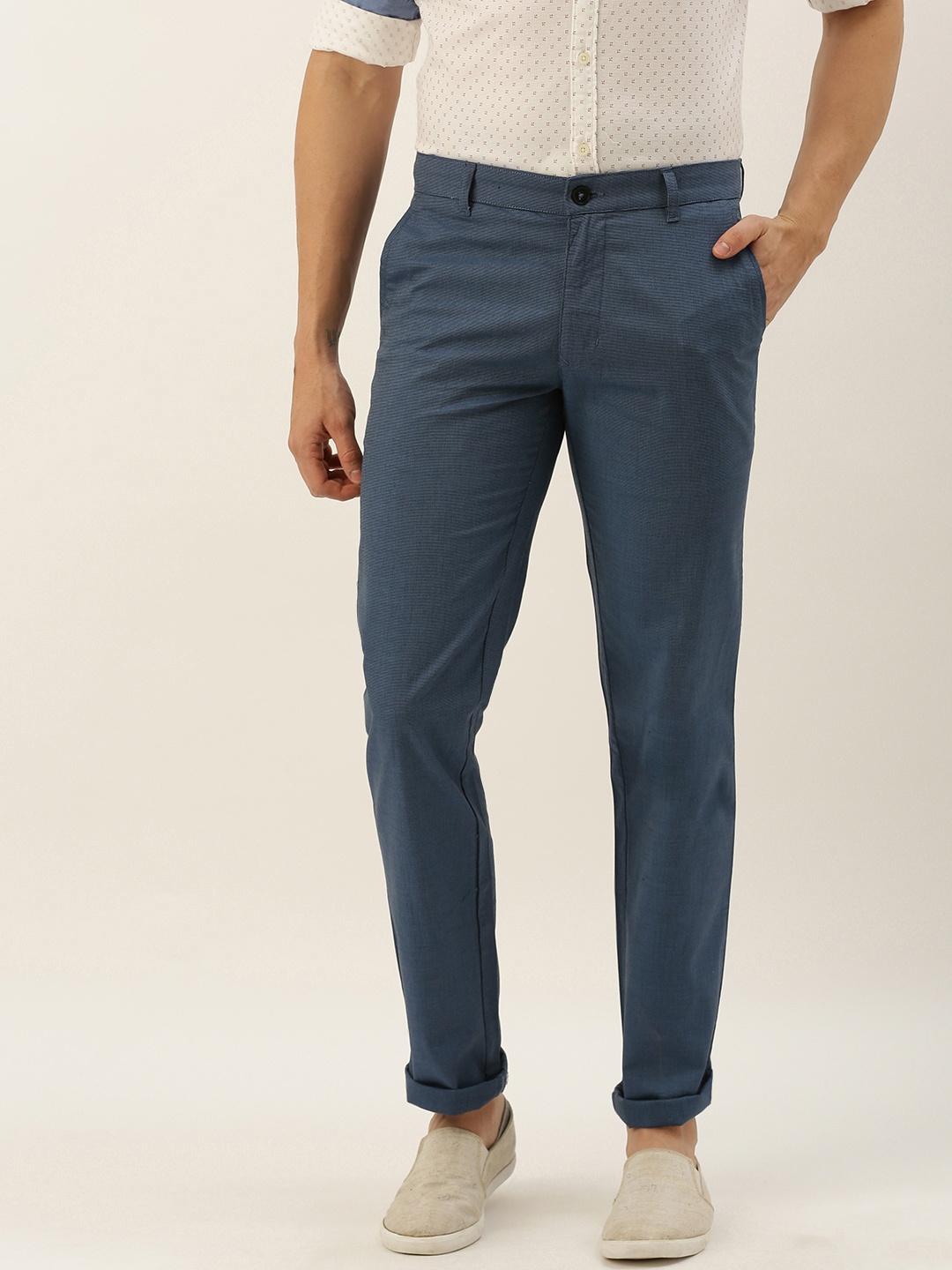 

Parx Men Blue Slim Tapered Fit Self Design Regular Trousers