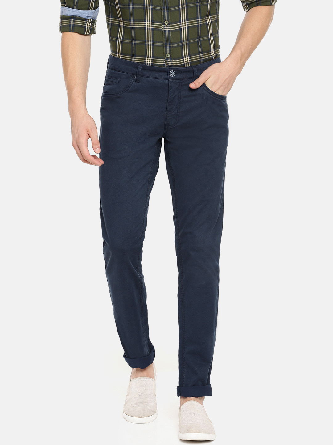 

Parx Men Navy Blue Tapered Fit Printed Regular Trousers