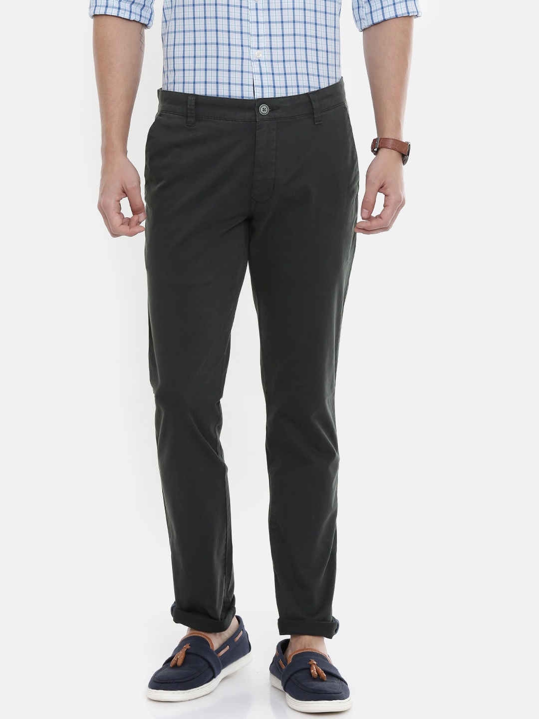 

Parx Men Charcoal Grey Solid Austin Super Slim Fit Chinos