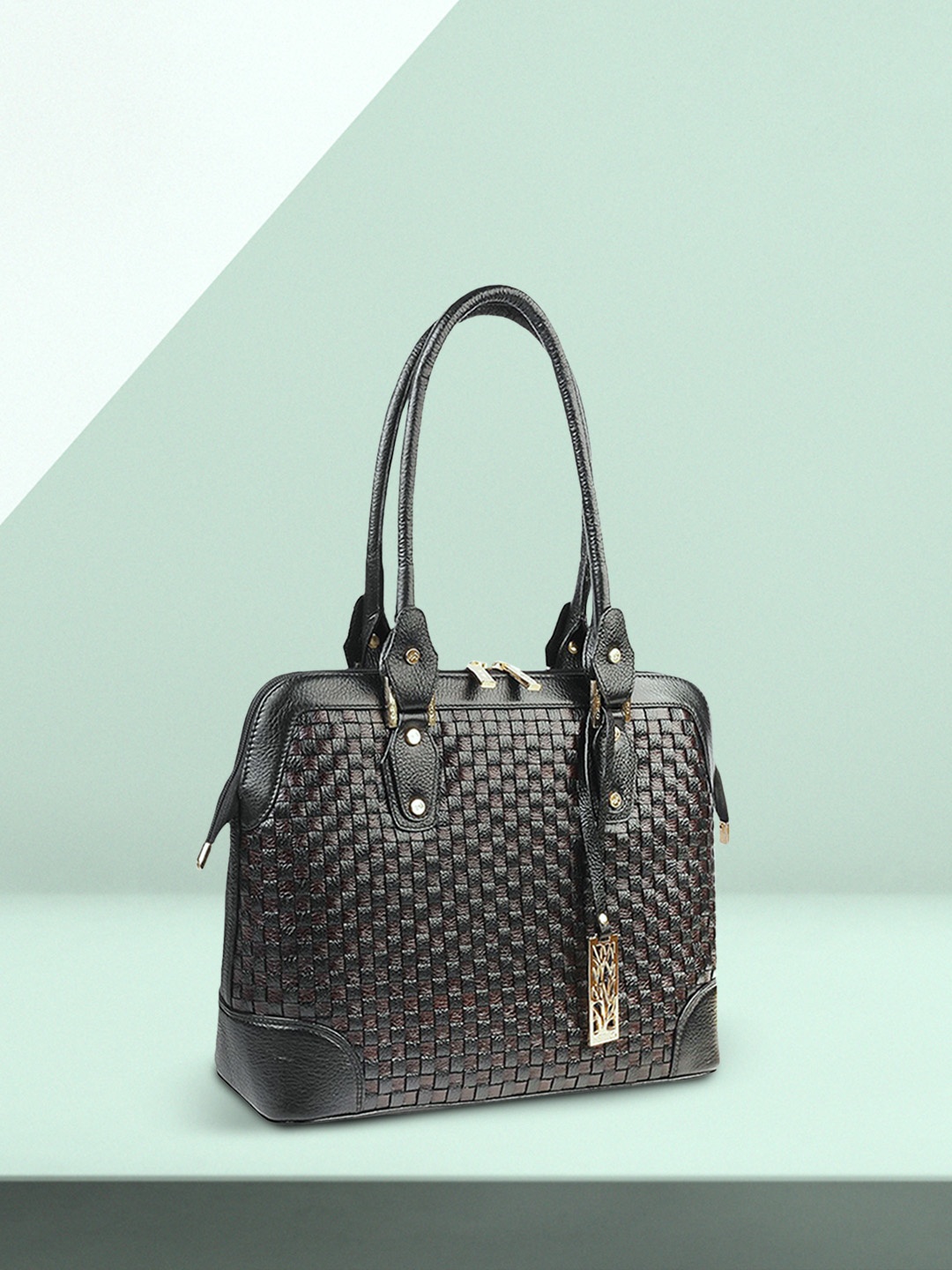 

Metro Black Self Design Leather Shoulder Bag