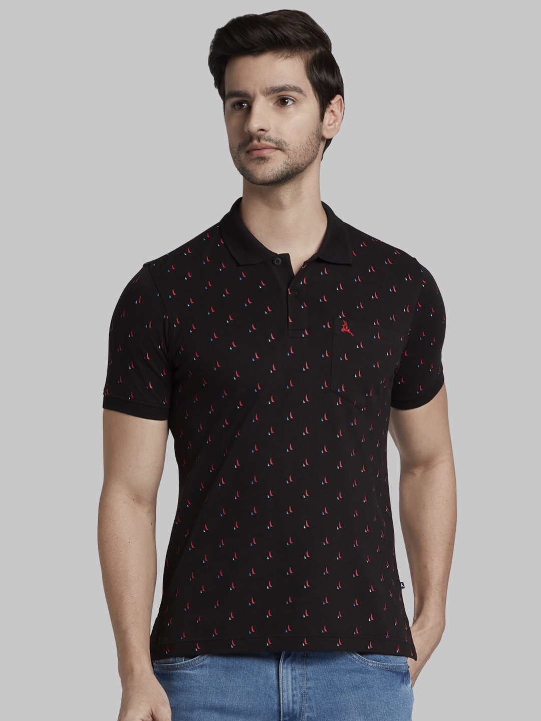 

Parx Men Black & Red Printed Polo Collar T-shirt