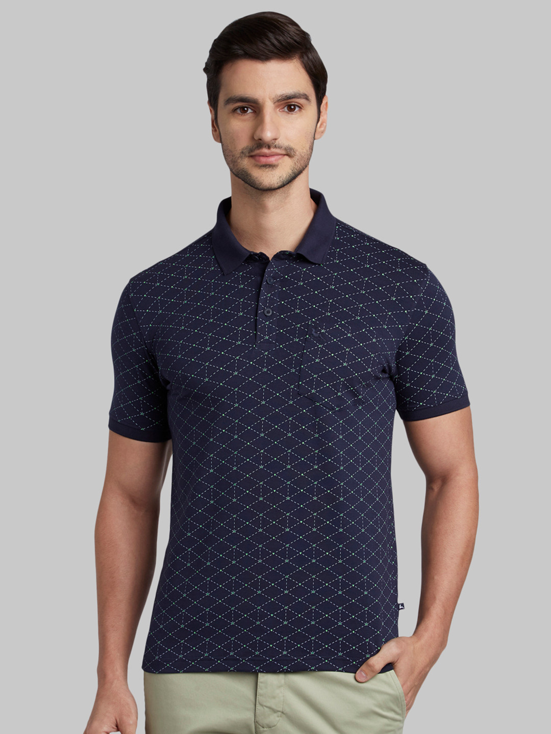 

Parx Men Navy Blue & White Printed Polo Collar T-shirt