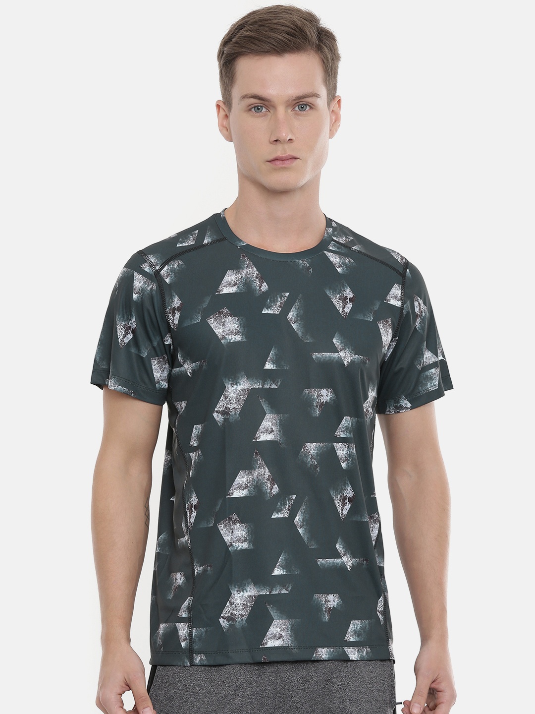 

Parx Men Green & Grey Printed Round Neck T-shirt
