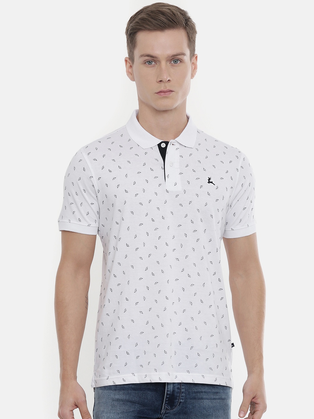 

Parx Men White Printed Polo Collar Pure Cotton T-shirt