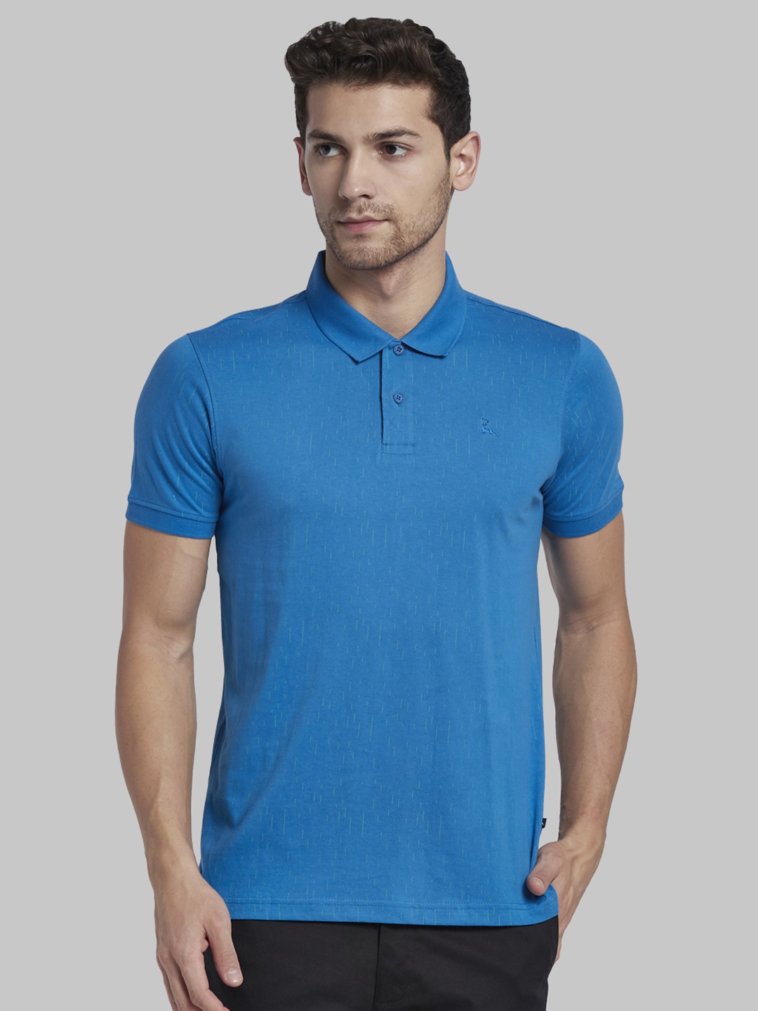 

Parx Men Blue Printed Polo Collar Pure Cotton T-shirt