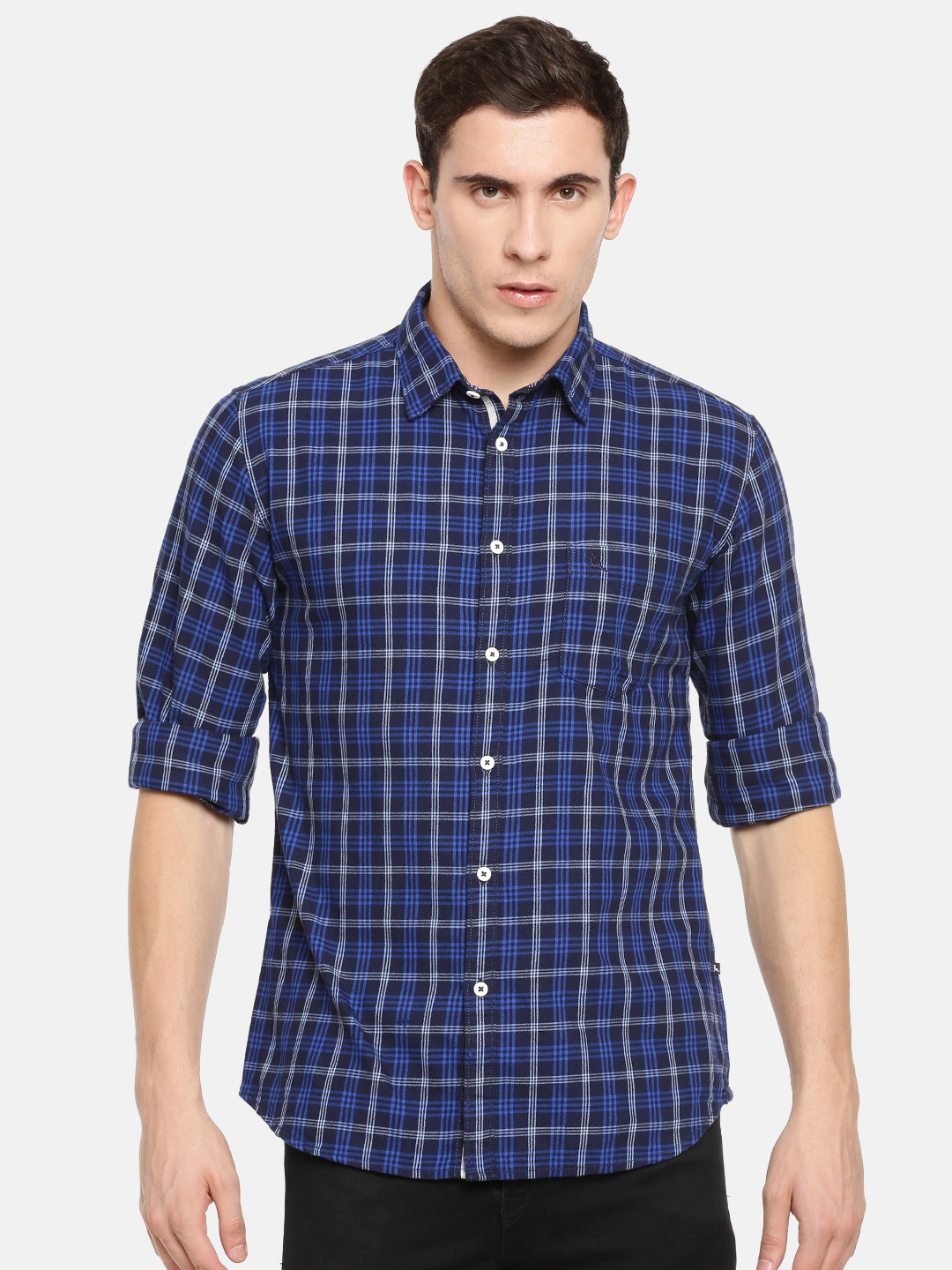 

Parx Men Blue Slim Fit Checked Casual Shirt