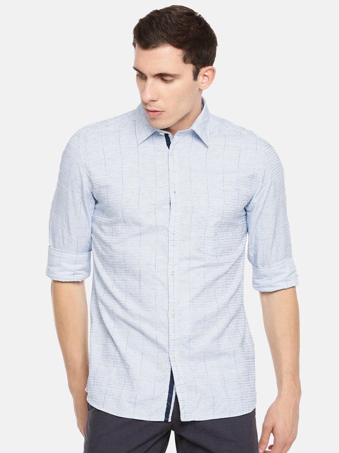 

Parx Men Blue Slim Fit Checked Casual Shirt