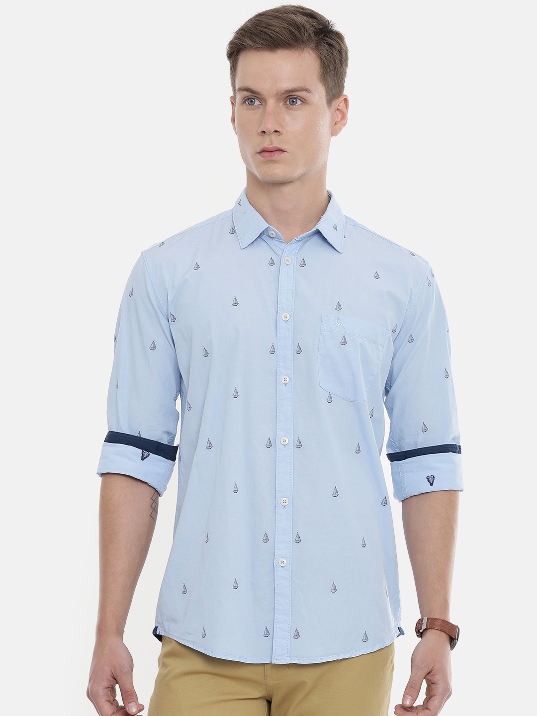 

Parx Men Blue Slim Fit Printed Casual Shirt