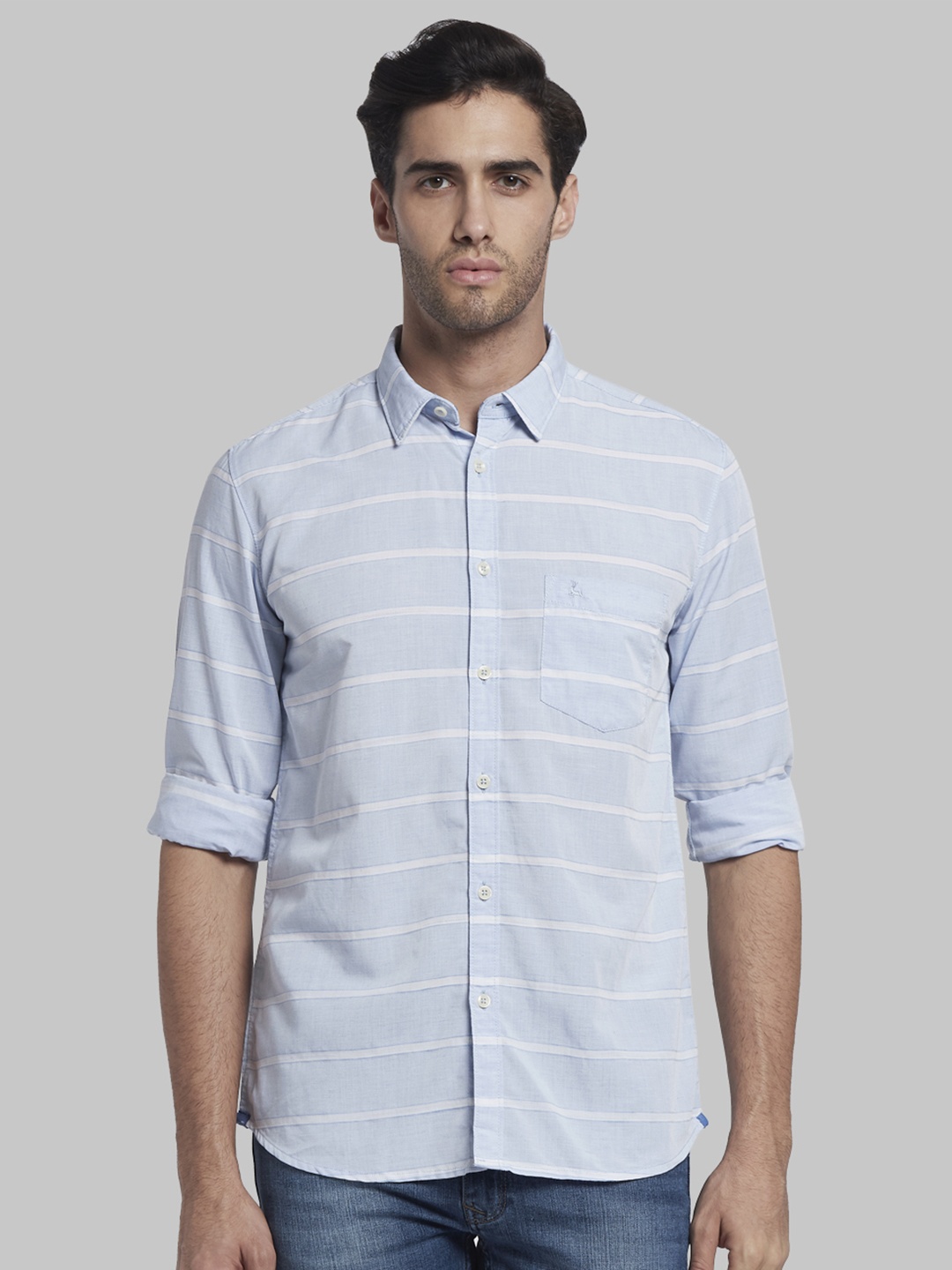 

Parx Men Blue & White Slim Fit Striped Casual Shirt