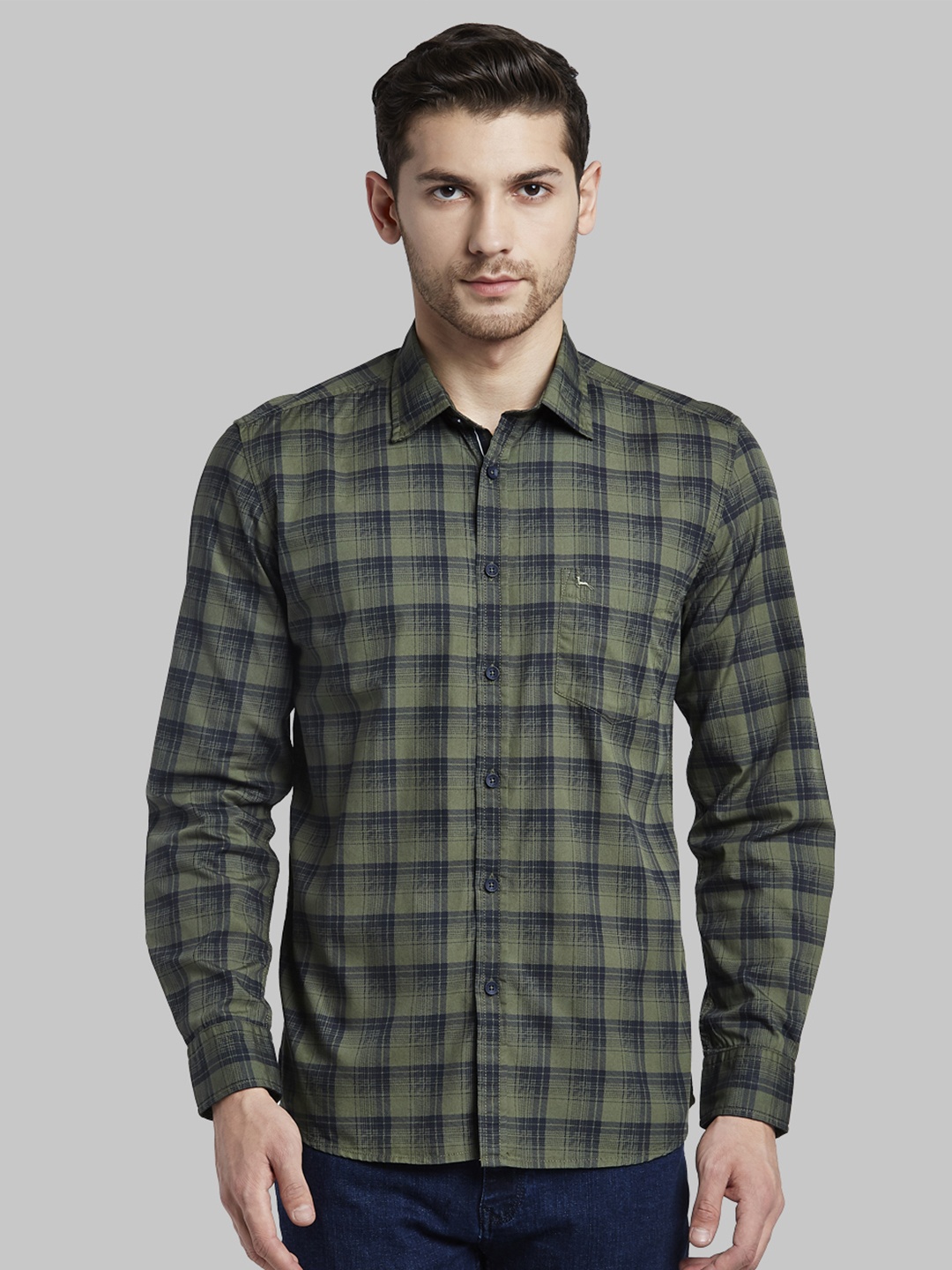 

Parx Men Green & Blue Slim Fit Checked Casual Shirt