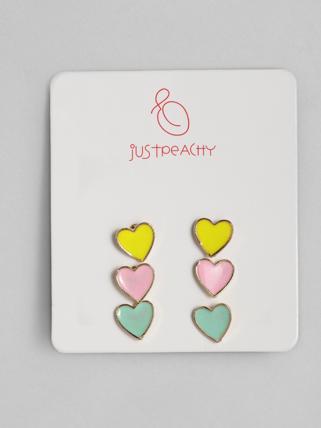 

justpeachy Set Of 3 Silver Plated Heart Shaped Enamelled Studs, Yellow