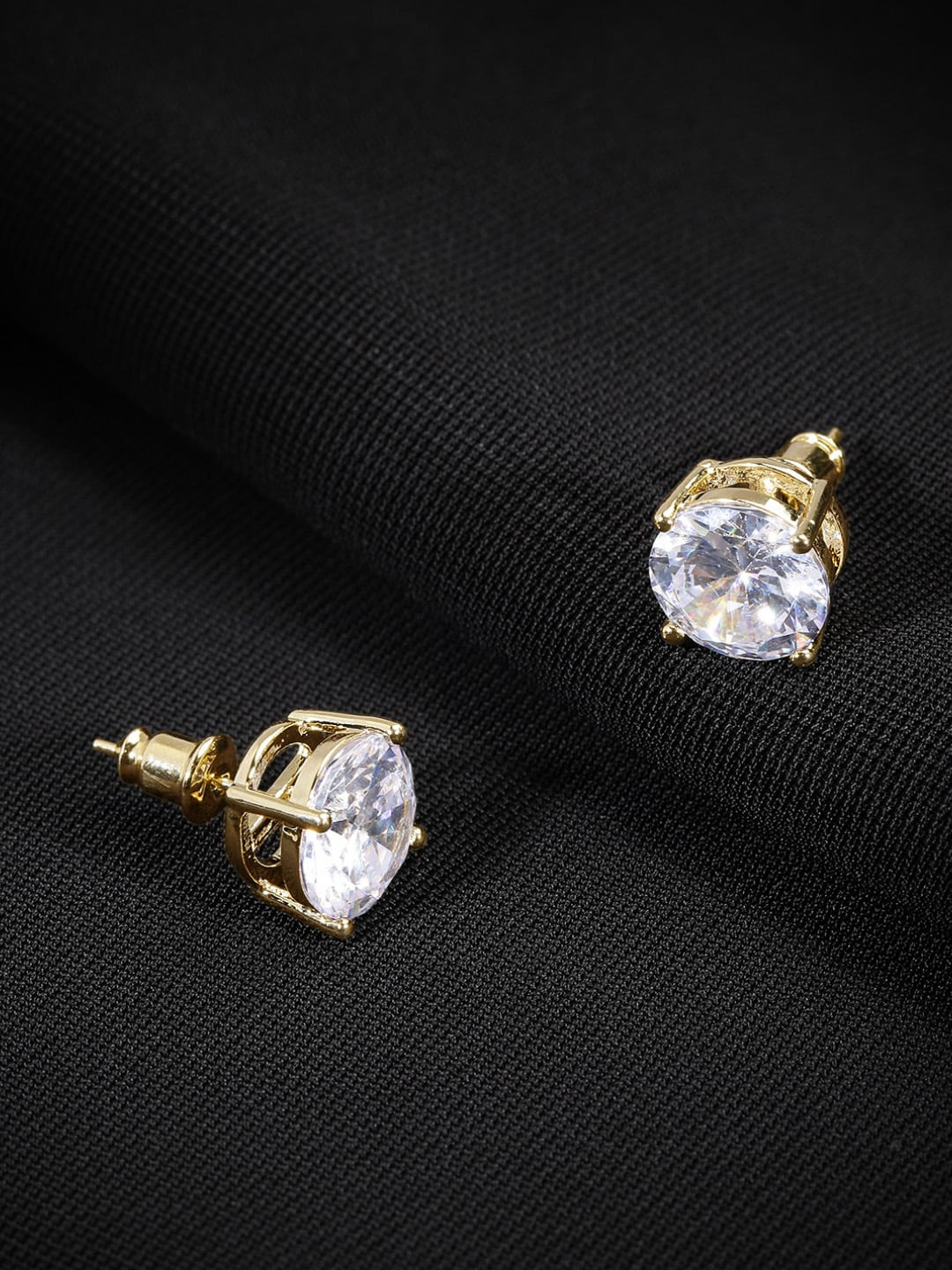 

justpeachy Gold-Toned Silver Plated CZ Studded Circular Studs