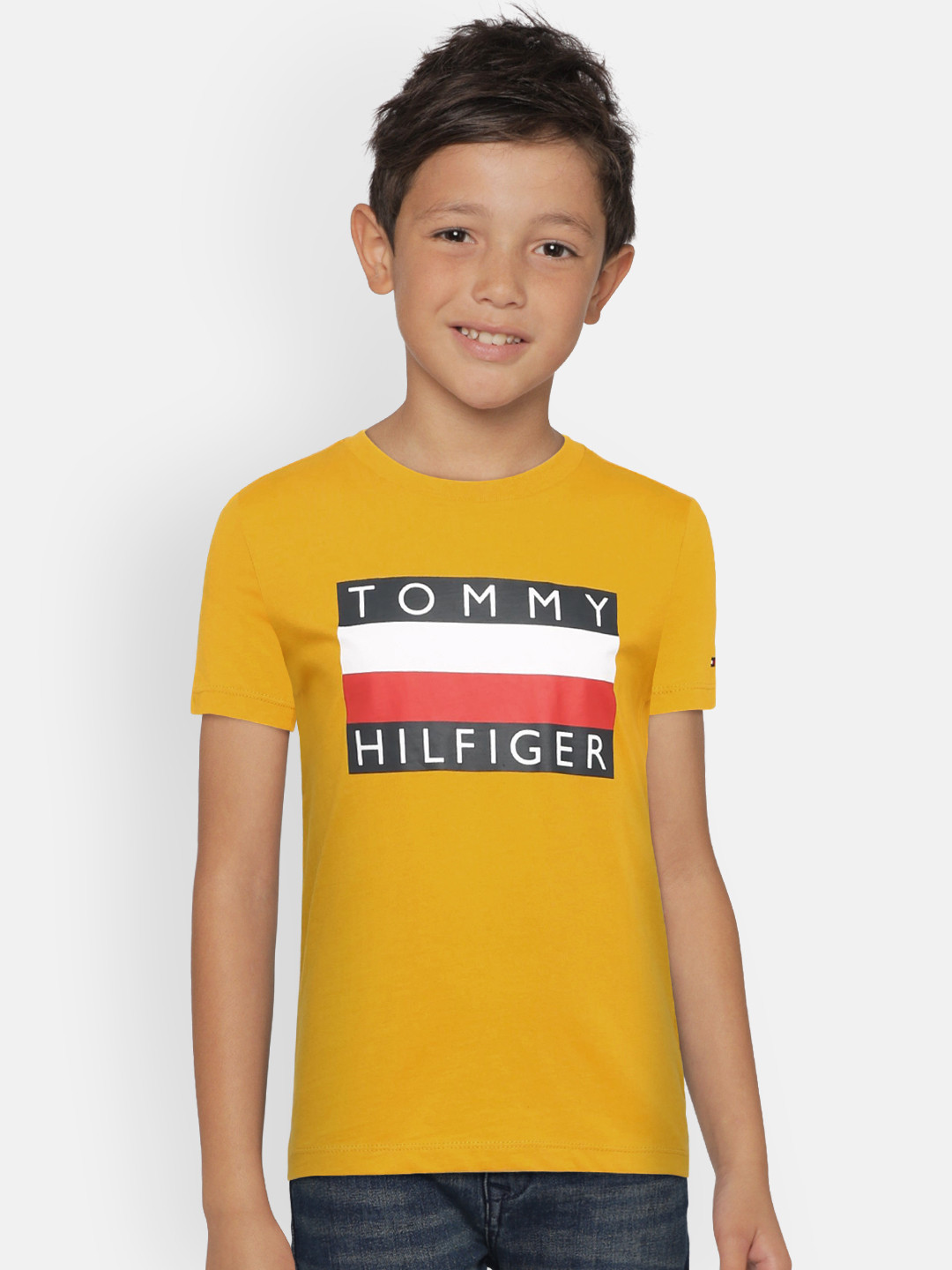 

Tommy Hilfiger Boys Yellow Printed Round Neck Pure Cotton T-shirt