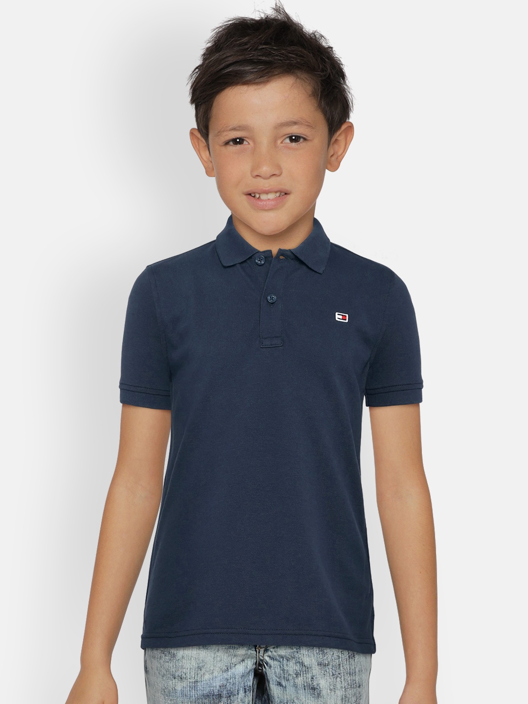 

Tommy Hilfiger Boys Navy Blue Printed Polo Collar Pure Cotton T-shirt