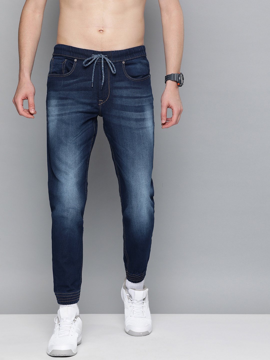 

HERE&NOW Men Blue Jogger Mid-Rise Clean Look Stretchable Jeans