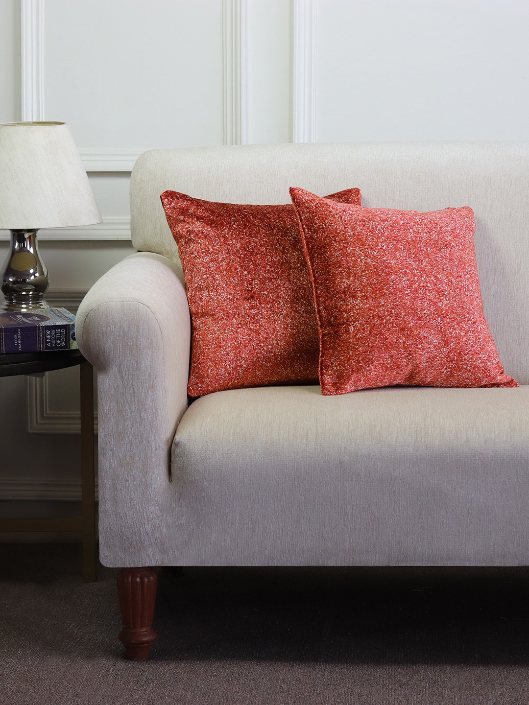 

GM Red Set of 2 Solid Square Cushion Covers