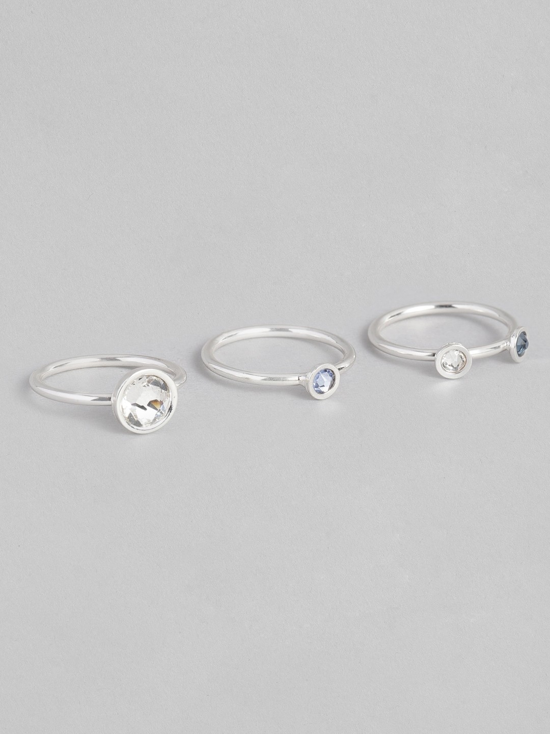 

Accessorize Set Of 3 Swarovski Crystal Studded Finger Rings, Silver