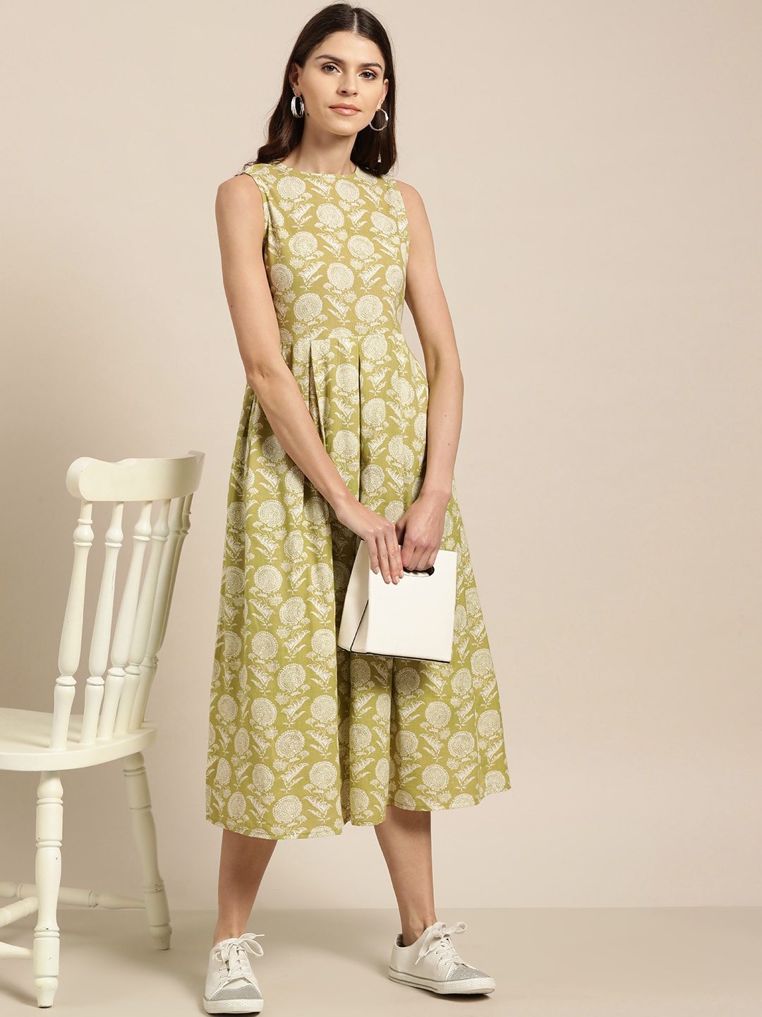 

Shae by SASSAFRAS Women Green & White Printed A-Line Dress