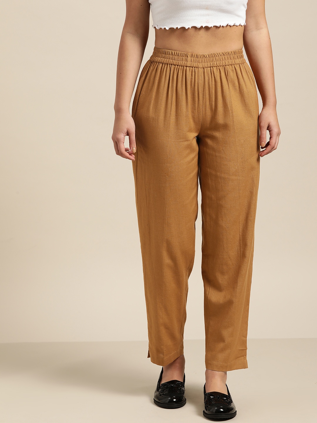

Shae by SASSAFRAS Women Brown Straight Fit Solid Regular Trousers