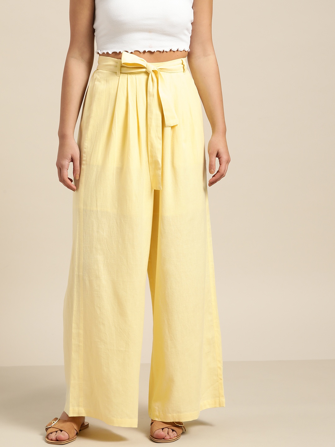 

Shae by SASSAFRAS Women Yellow Regular Fit Solid Palazzos