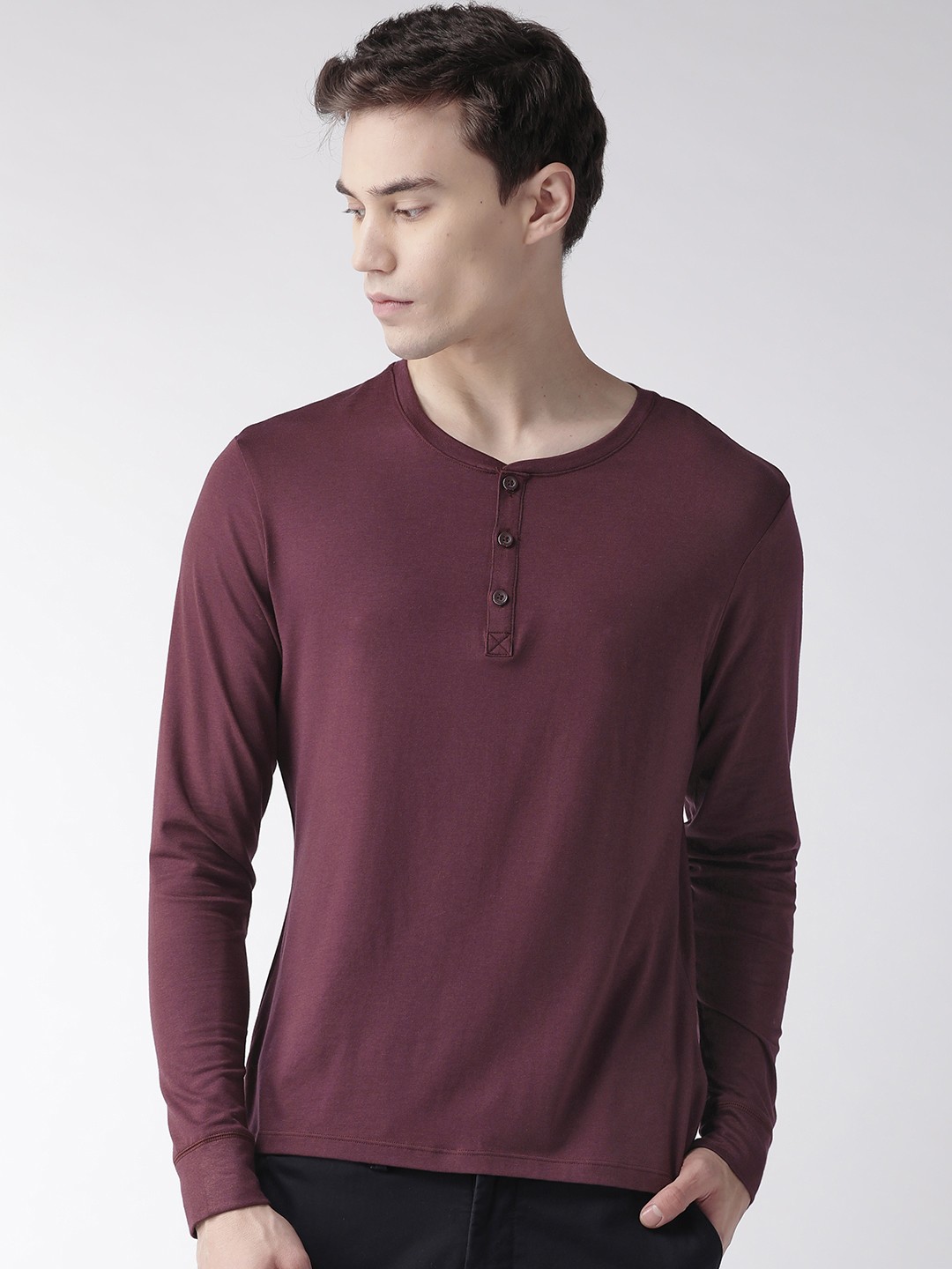 

Marks & Spencer Men Burgundy Solid Henley Neck T-shirt