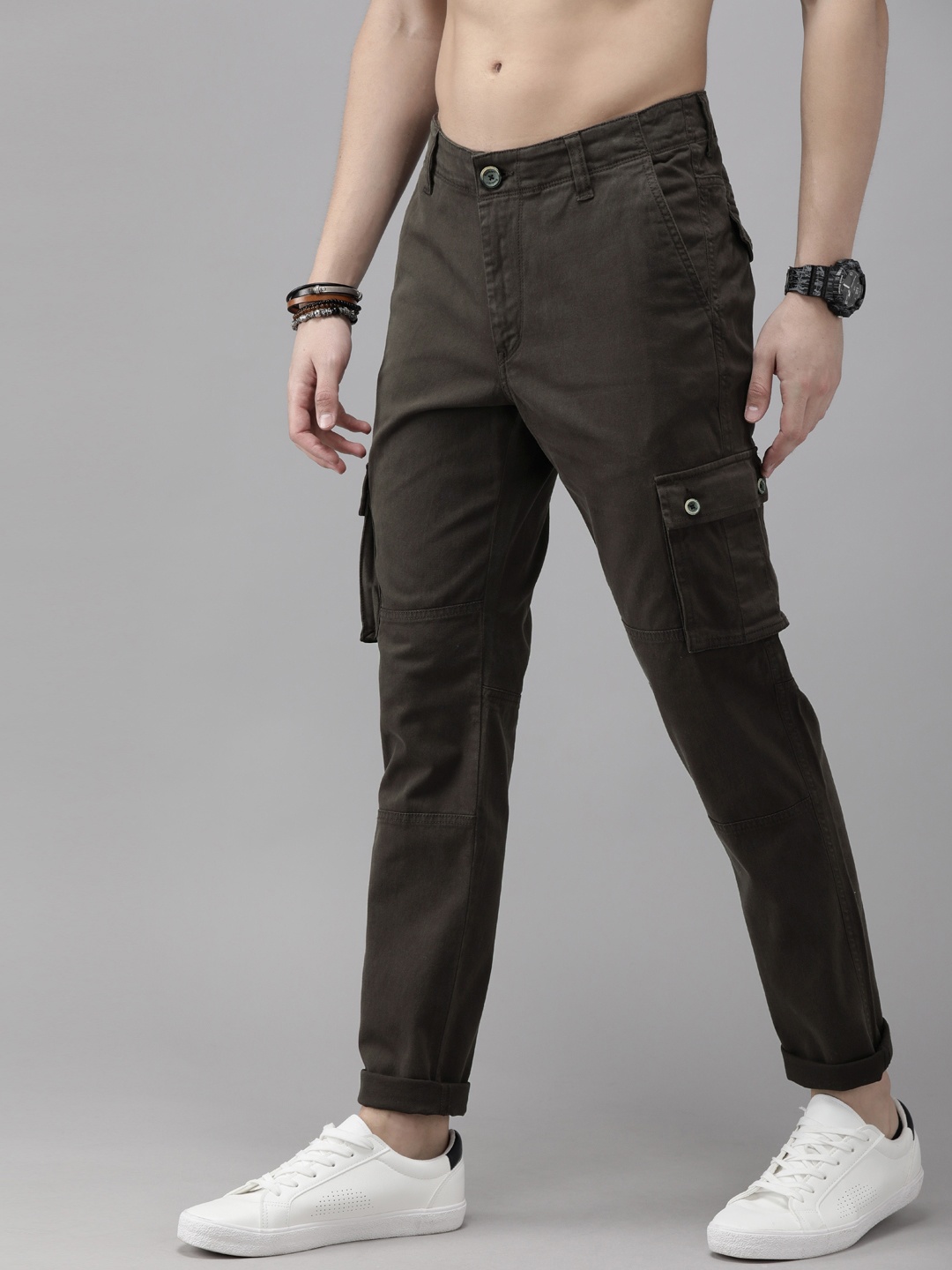 

Roadster Men Coffee Brown Regular Fit Solid Cargos