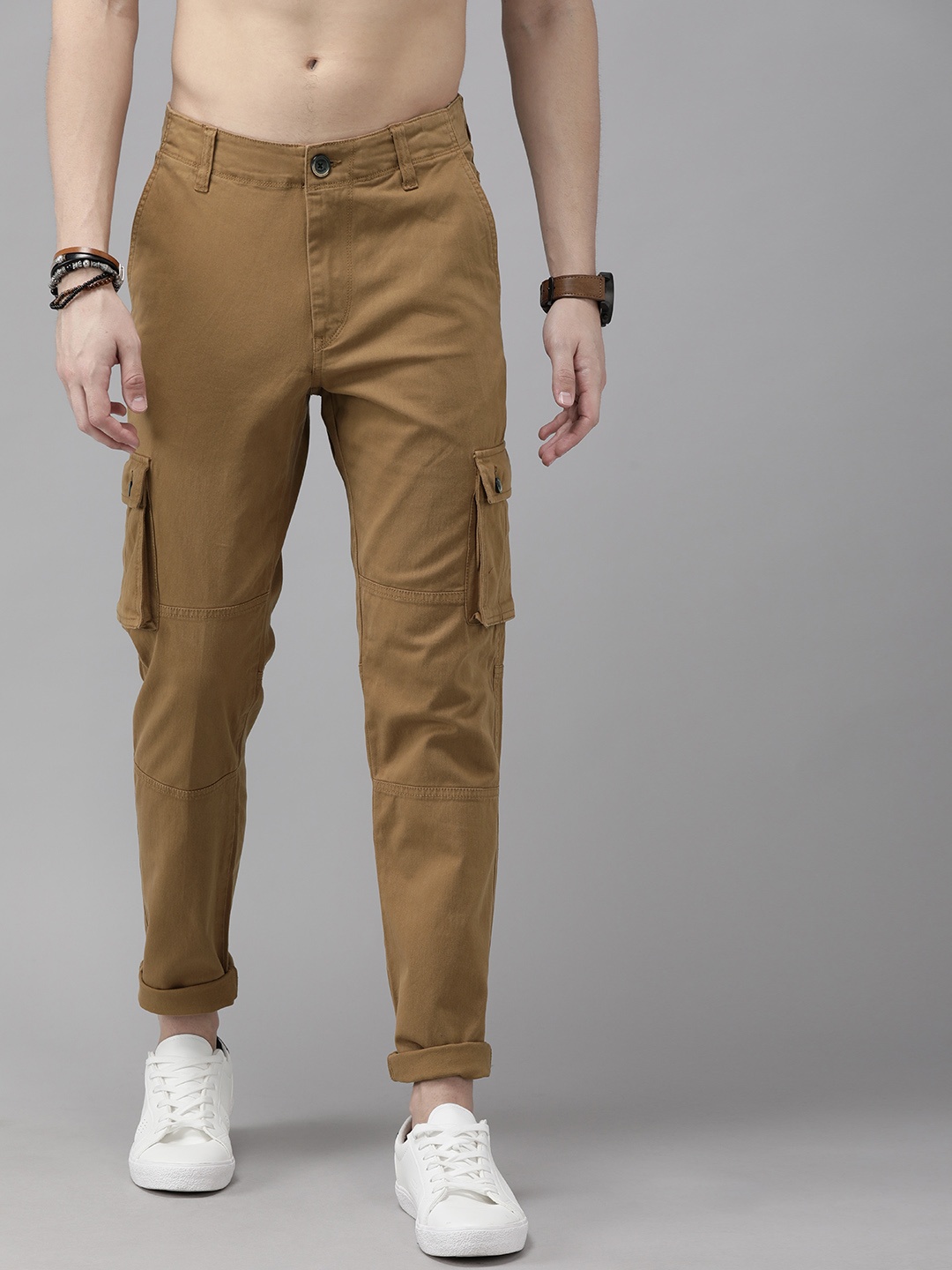 

Roadster Men Khaki Regular Fit Solid Cargos