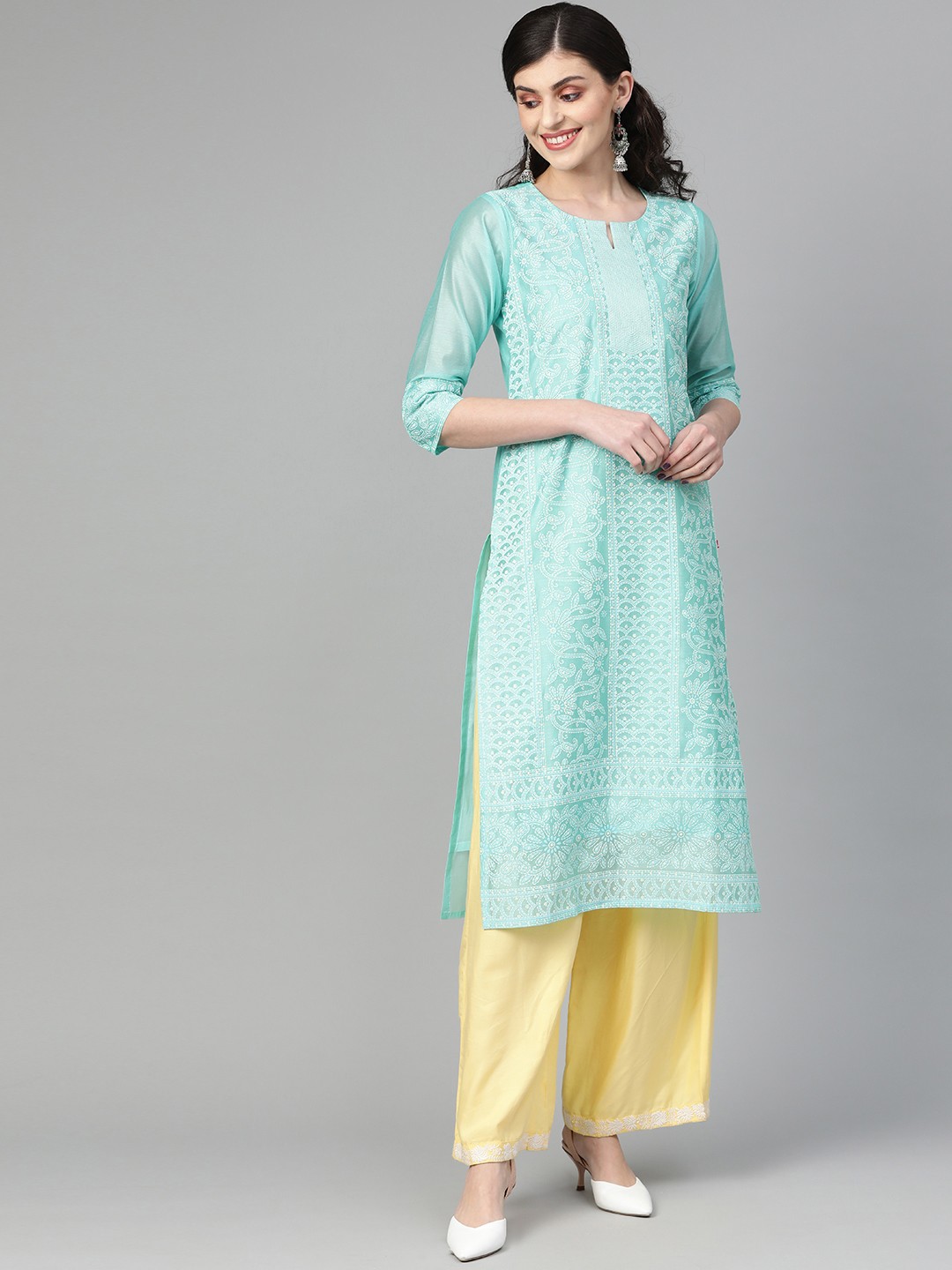 

Varanga Women Blue & Off-White Chikankari Print Straight Kurta