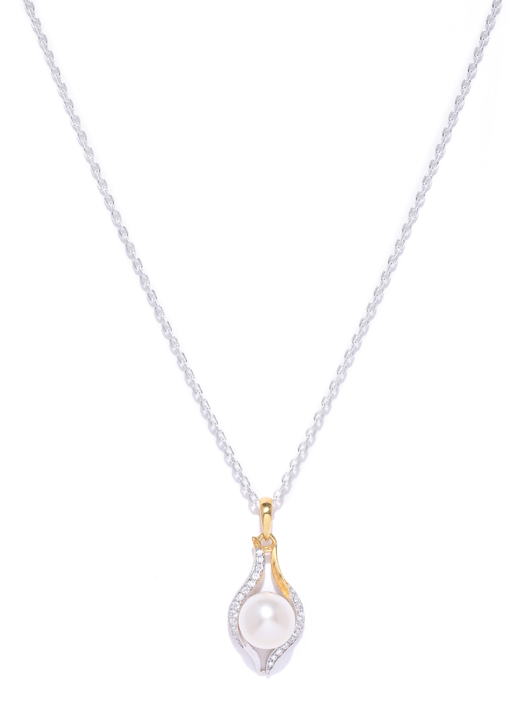 

Clara Women 92.5 Sterling Silver White Rhodium Plated Pearl & CZ Pendant with Chain