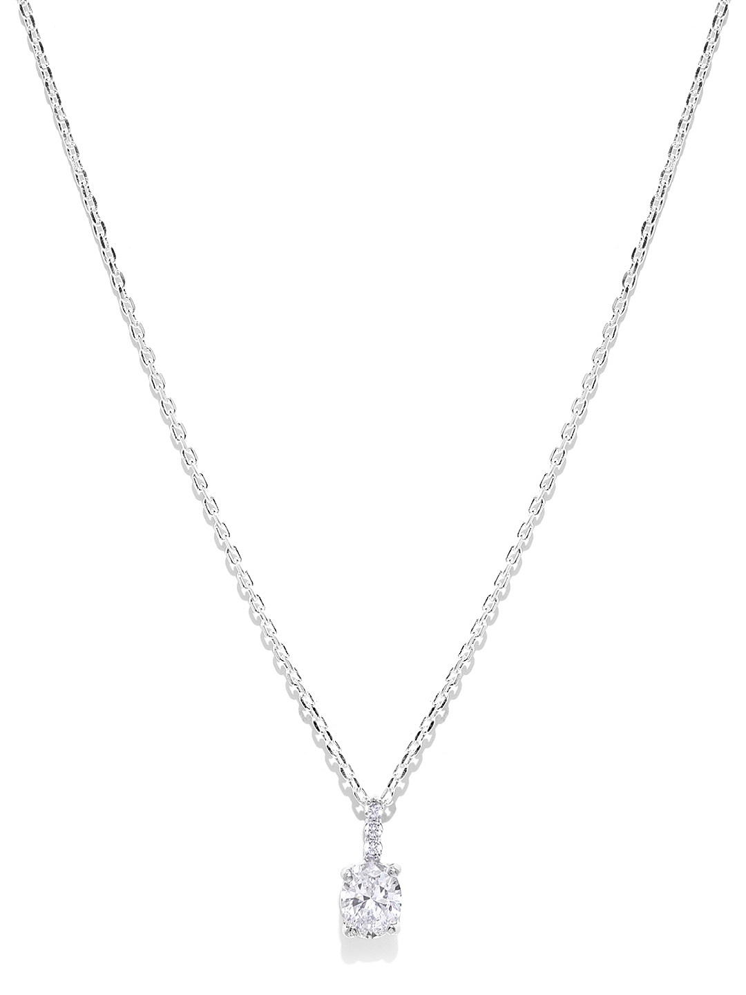 

Clara Women 92.5 Sterling Silver Rhodium-Plated CZ-Studded Pendant With Chain