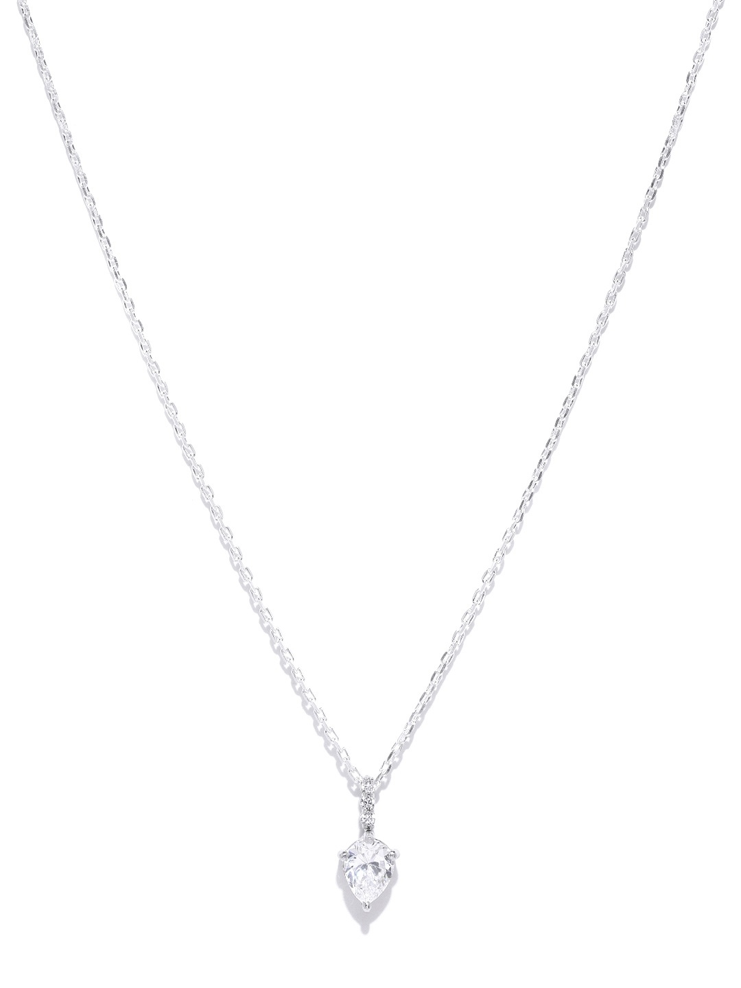 

Clara 92.5 Sterling Silver Rhodium-Plated CZ-Studded Teardrop Shaped Pendant With Chain