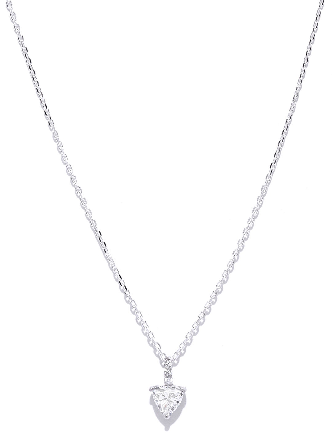 

Clara 92.5 Sterling Silver Rhodium-Plated CZ-Studded Triangular Pendant With Chain