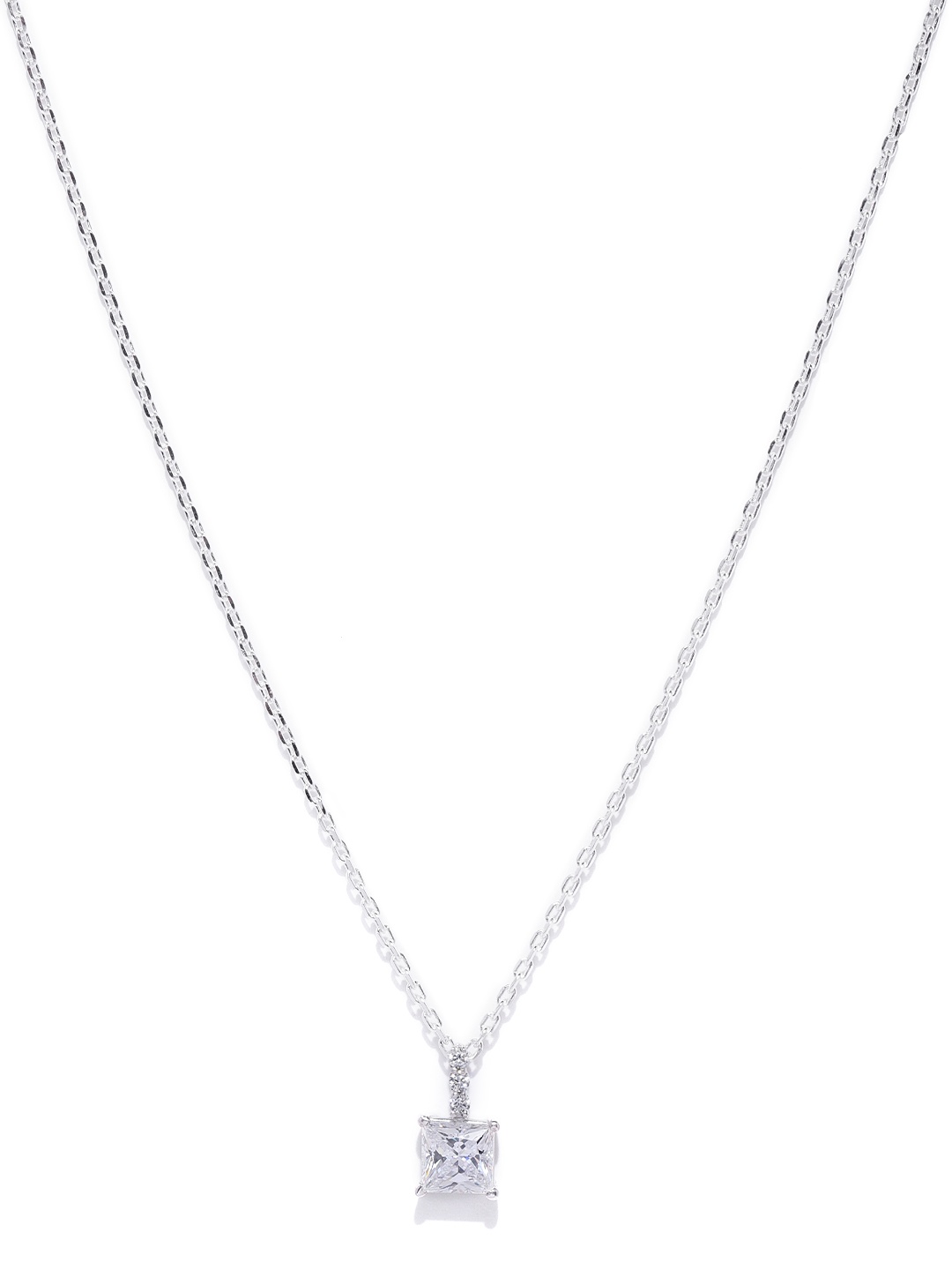 

Clara 92.5 Sterling Silver Rhodium-Plated CZ-Studded Square Pendant With Chain