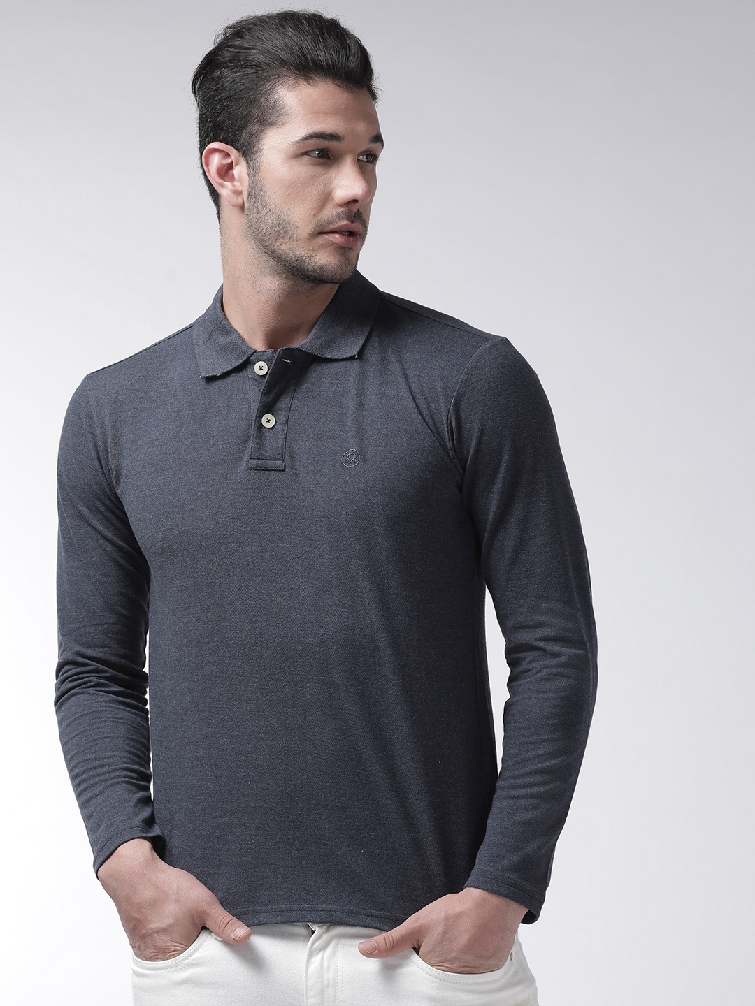 

Chkokko Men Navy Blue Solid Polo Collar T-shirt