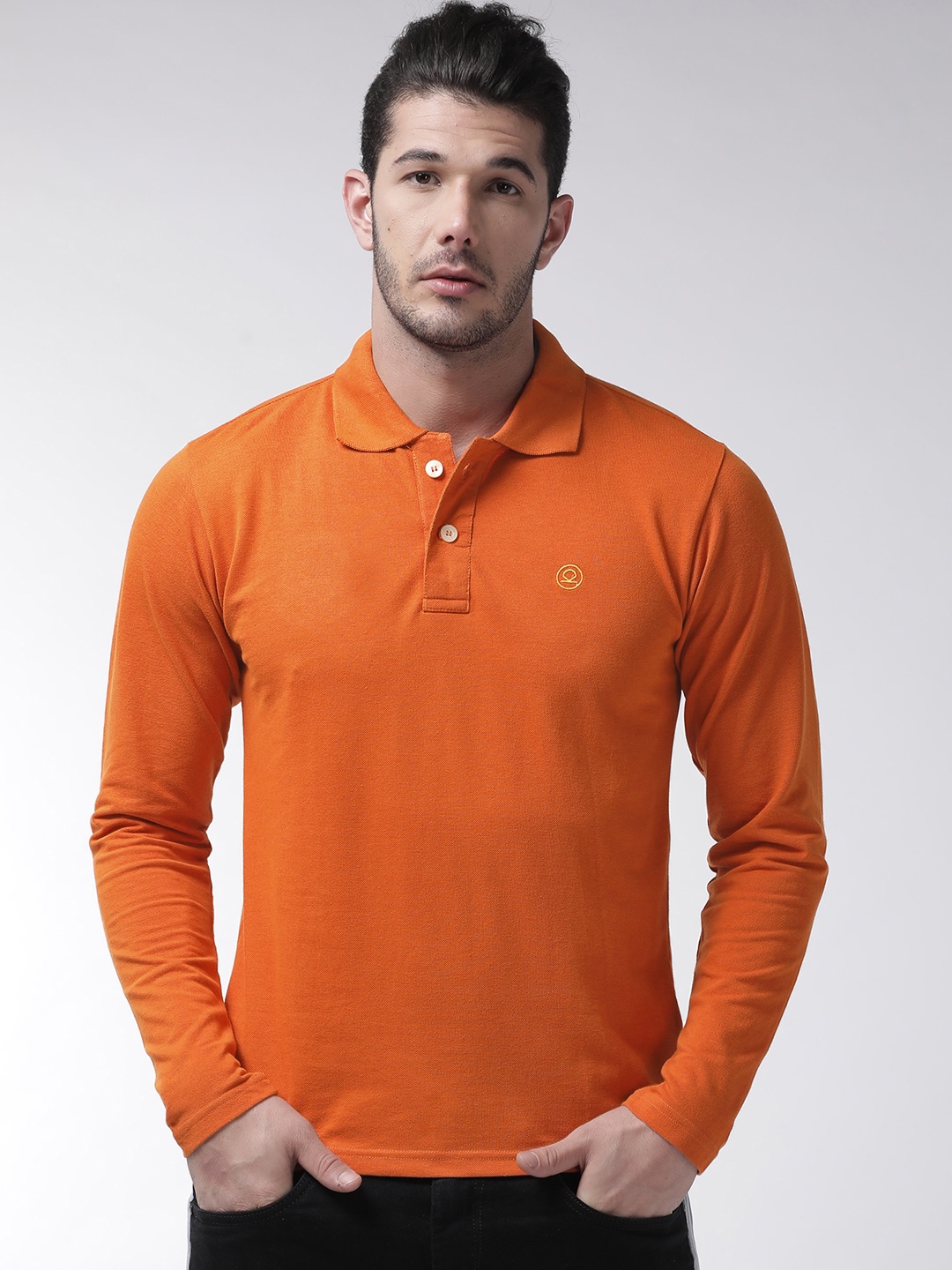

CHKOKKO Men Orange Solid Polo Collar T-shirt