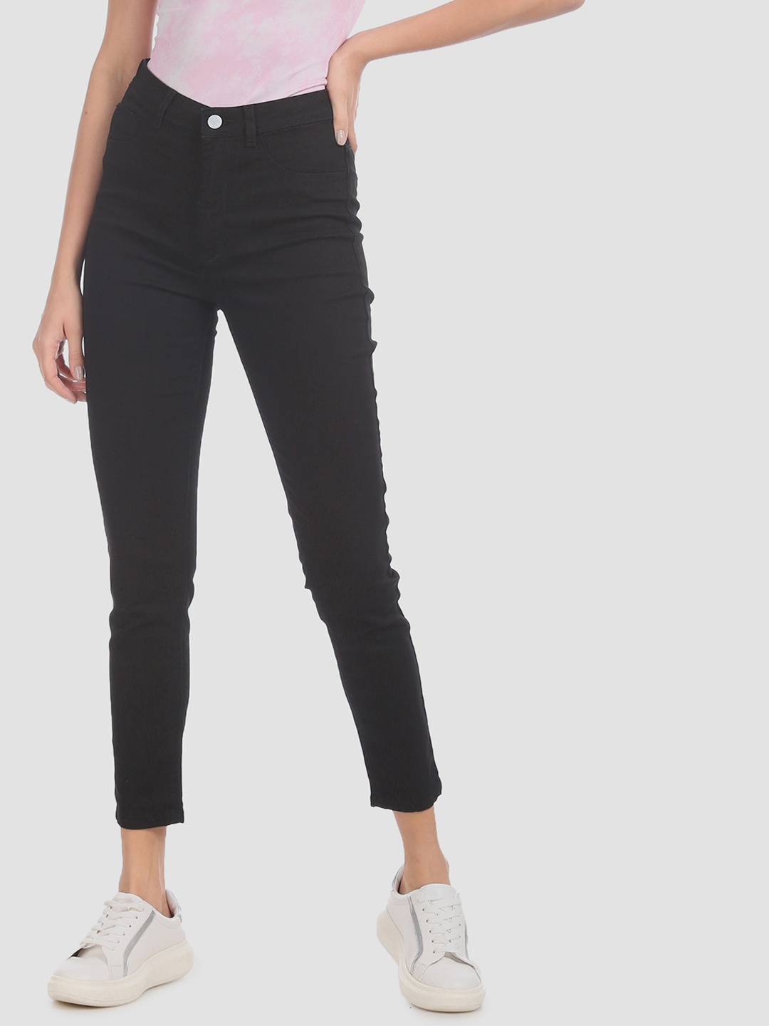 

Flying Machine Women Black Slim Fit High-Rise Clean Look Stretchable Cropped Jeans