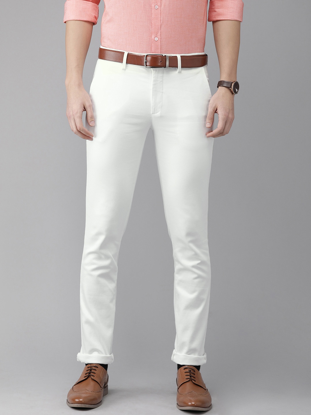 

Turtle Men White Ultra Slim Fit Solid Smart Casual Trousers