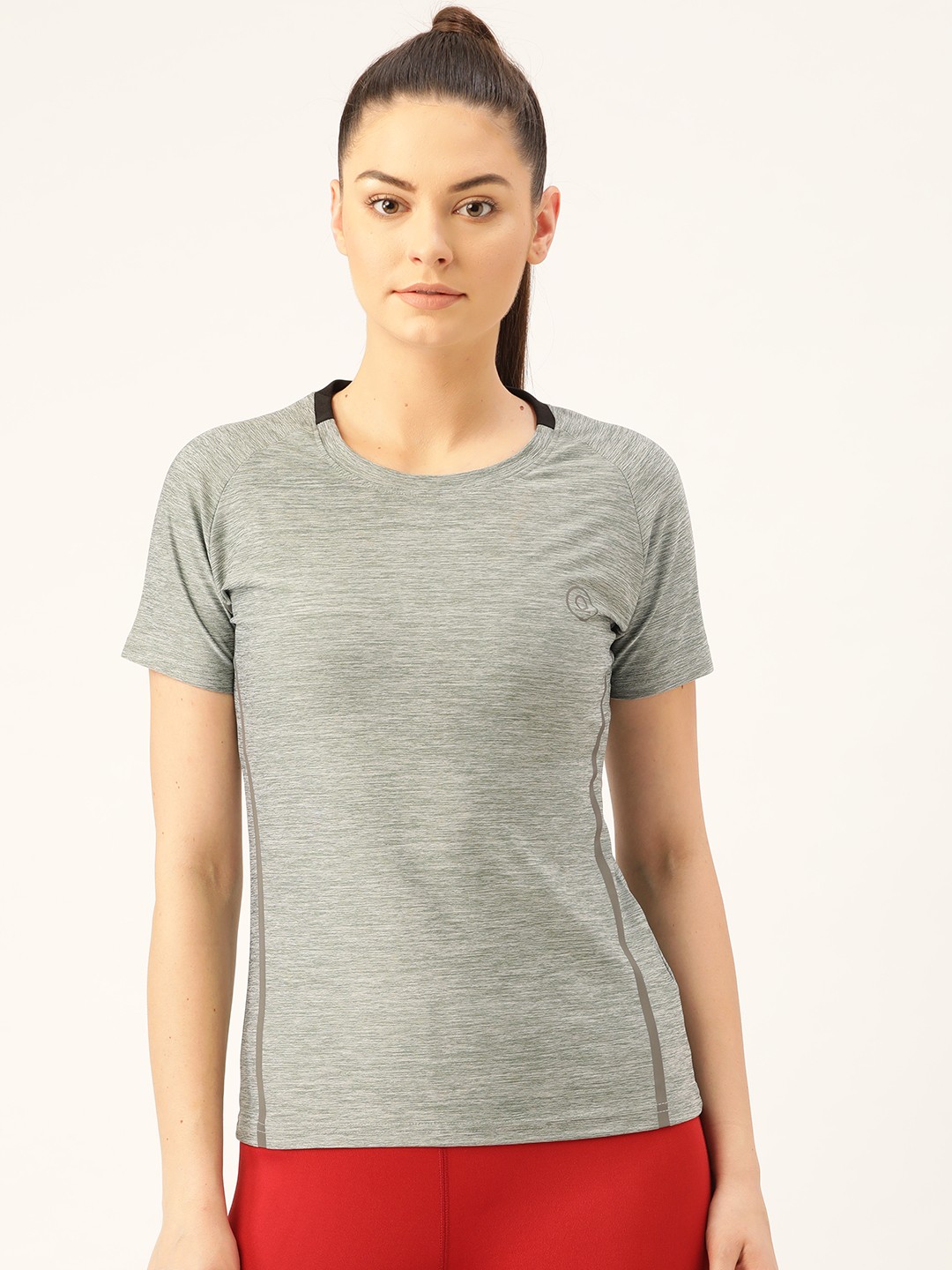 

CHKOKKO Women Grey Melange Solid Round Neck Gym T-shirt