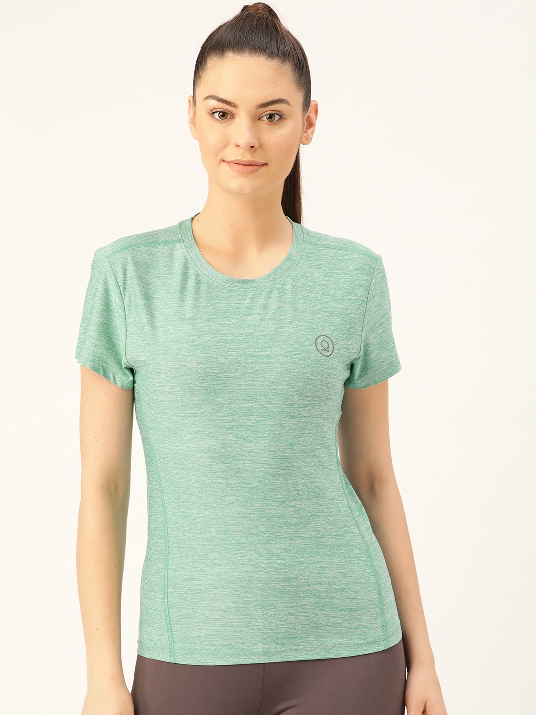 

Chkokko Women Sea Green Self Design Round Neck Gym T-shirt