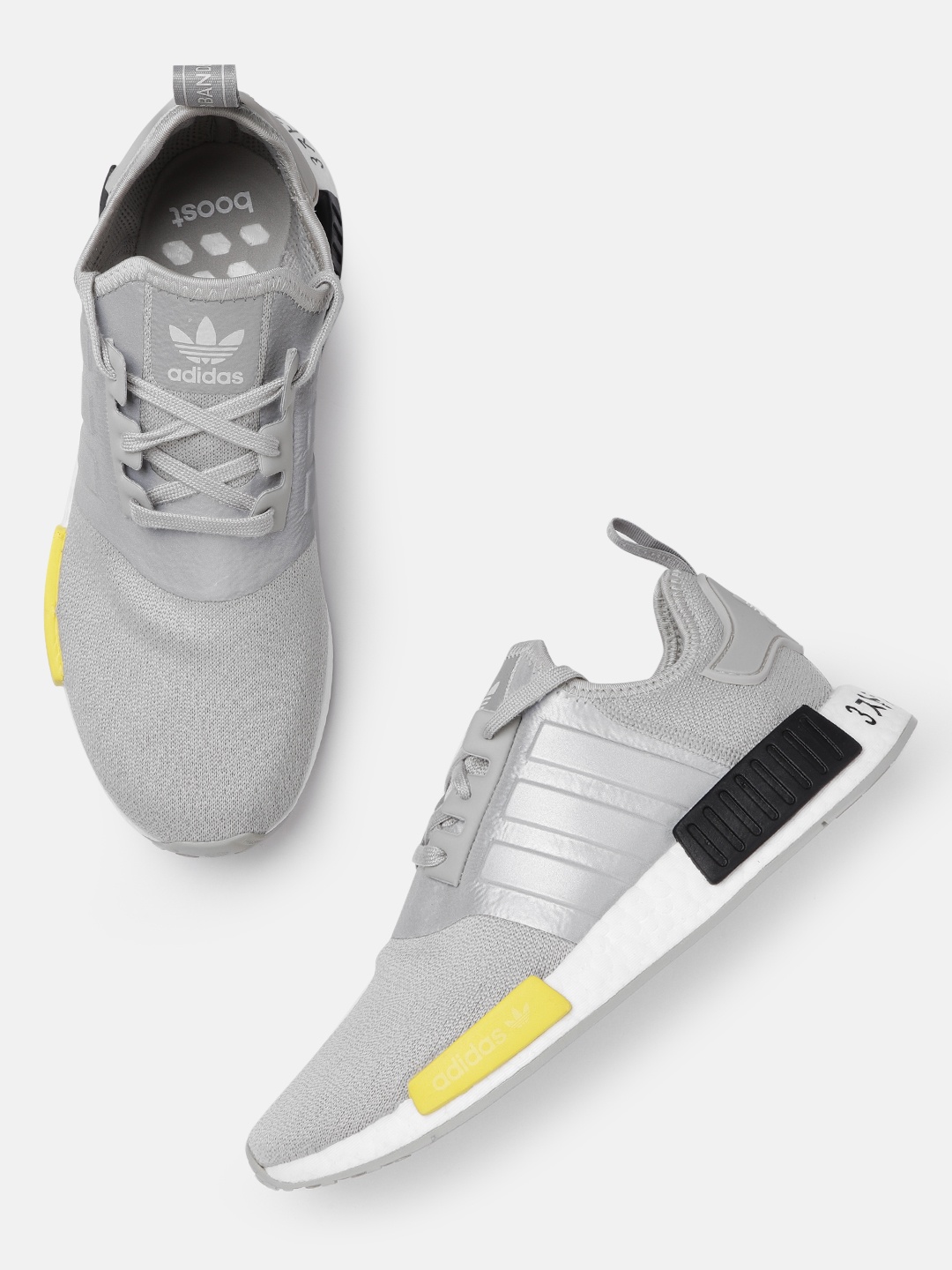 

ADIDAS Originals Men Grey & Silver-Toned NMD_R1 Woven Design Sneakers
